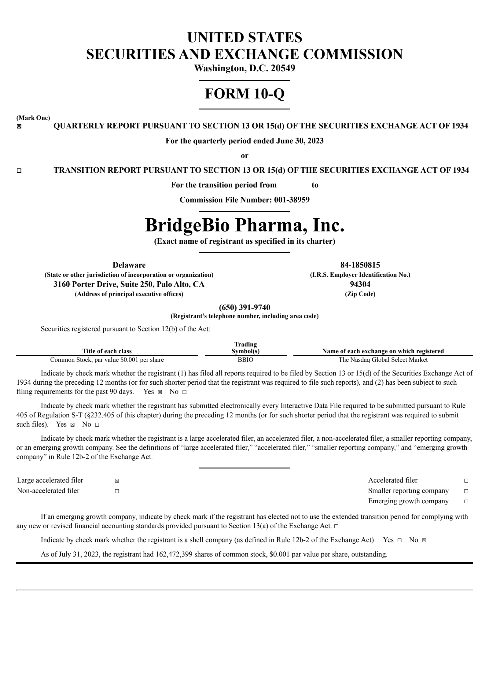 BridgeBio Pharma's Q2 2023 Quarterly report