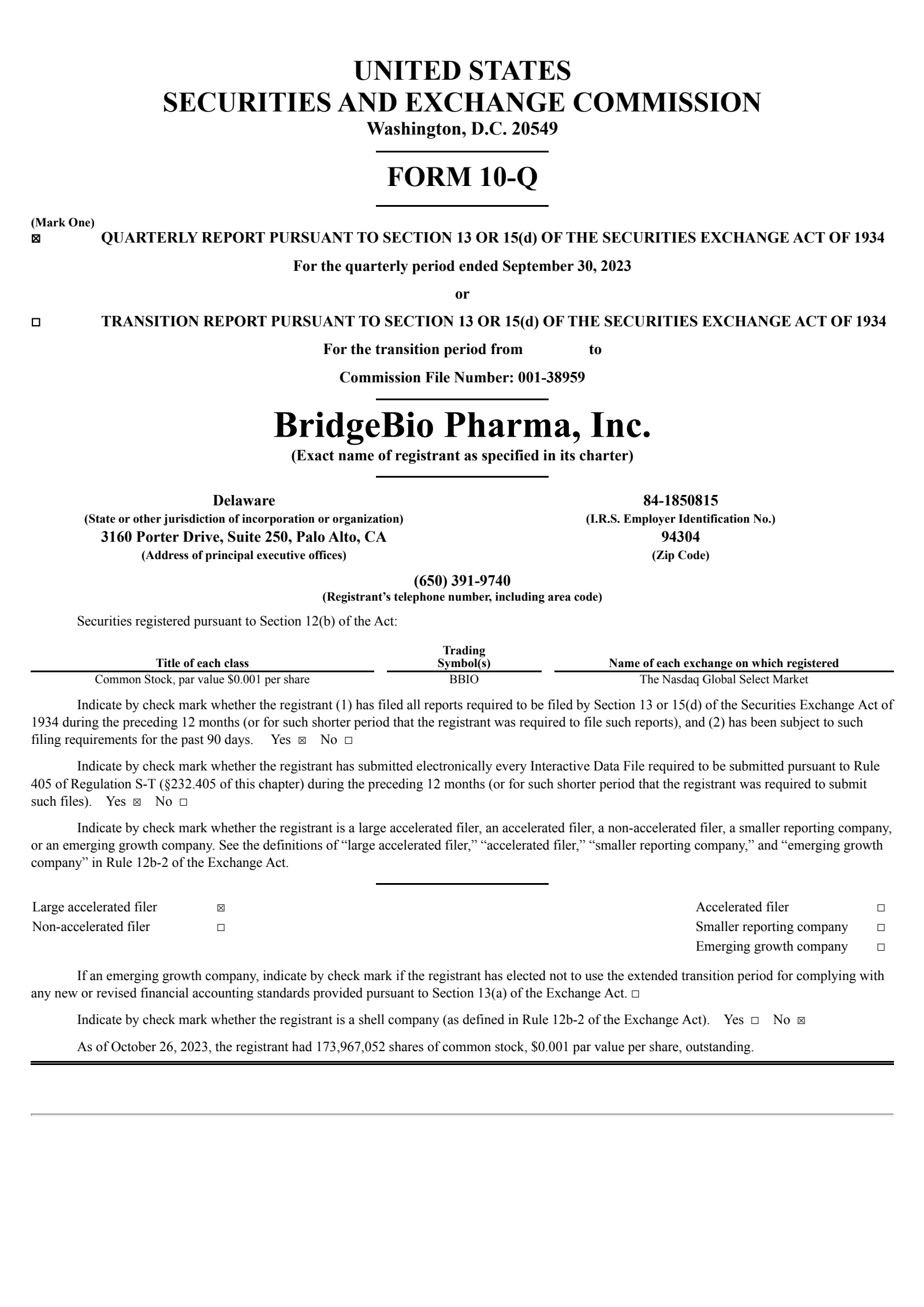 BridgeBio Pharma's Q3 2023 Quarterly report