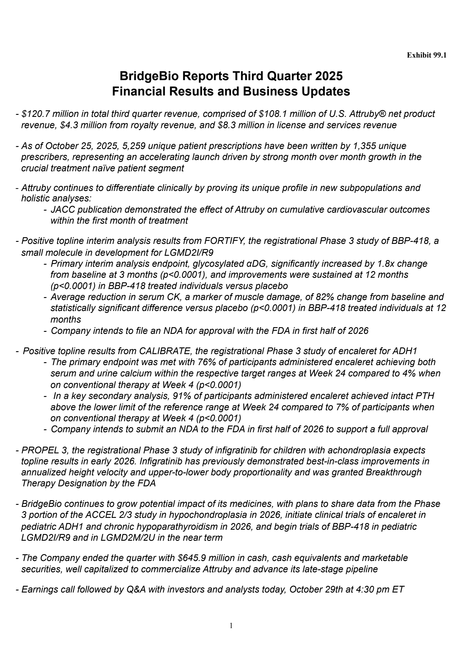 BridgeBio Pharma's Q3 2025 Earnings Release