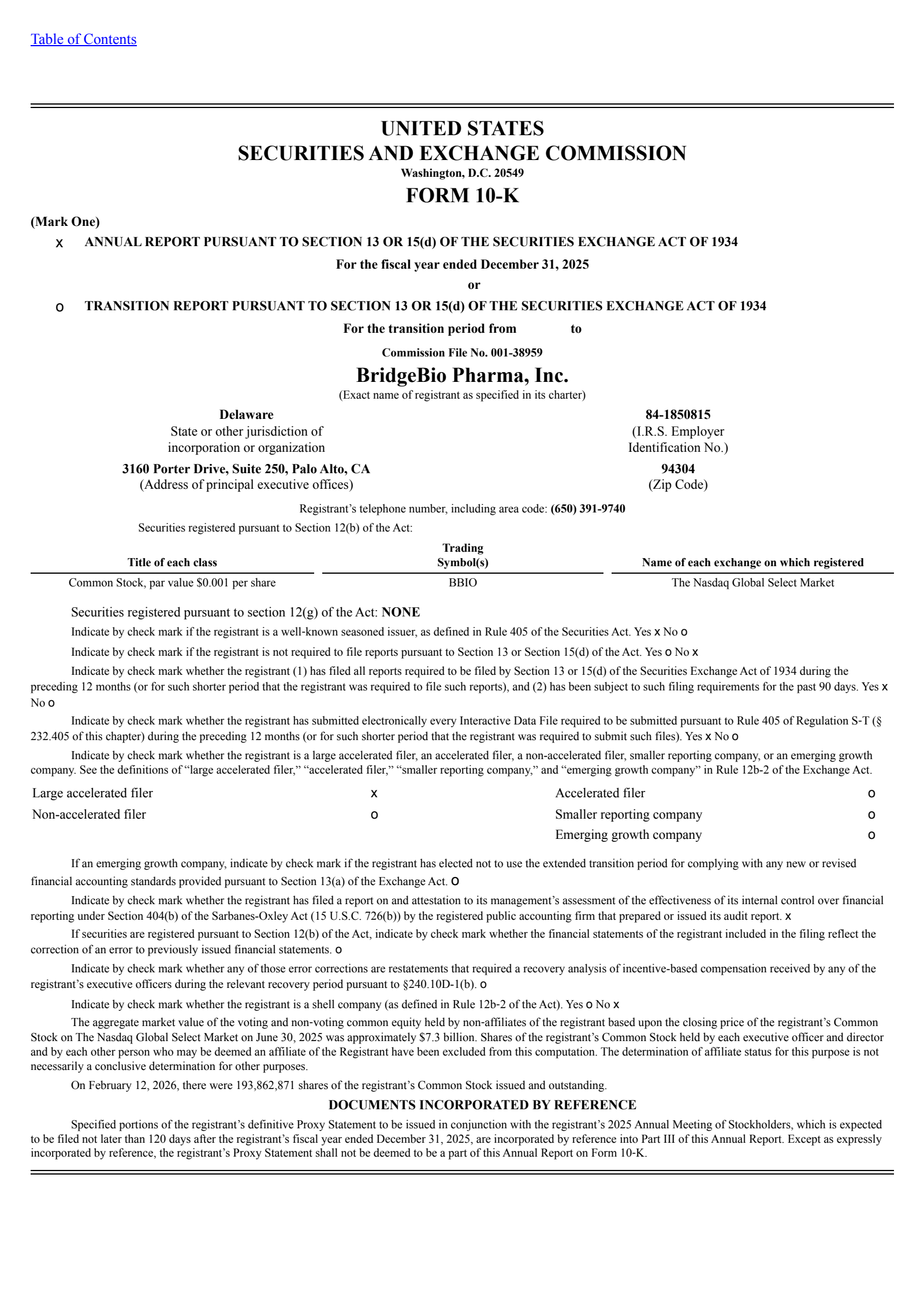 BridgeBio Pharma's Q4 2025 Annual report