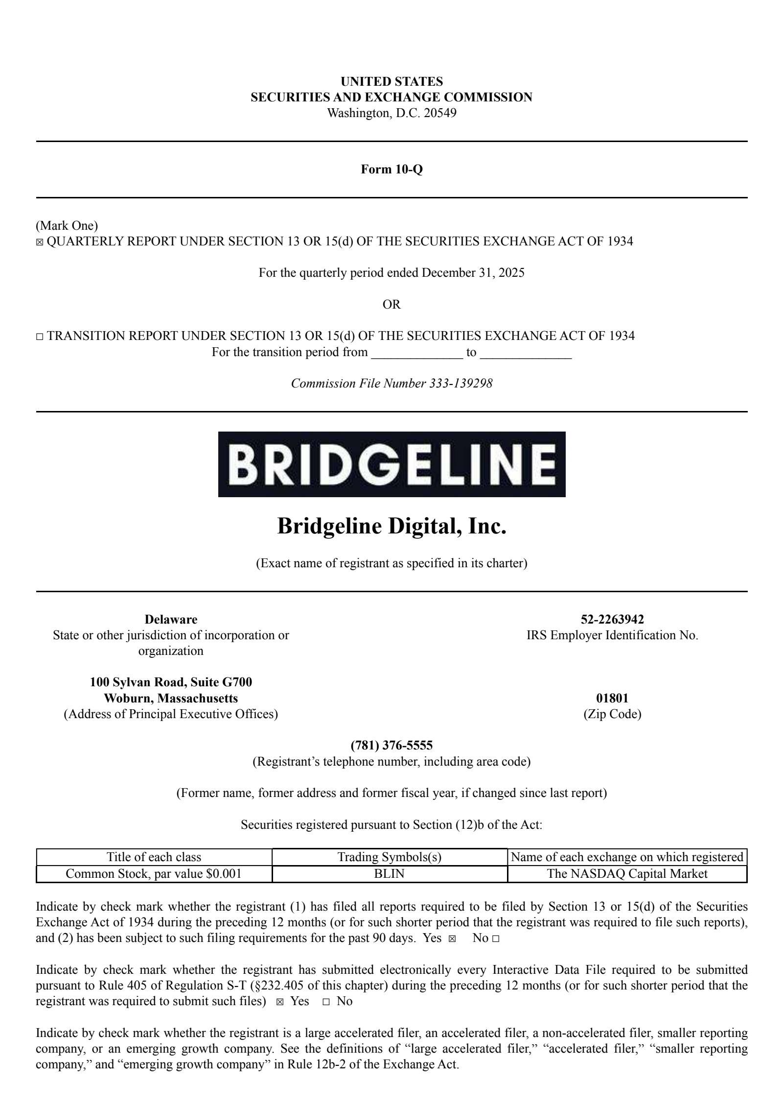 Bridgeline Digital's Q1 2026 Quarterly report