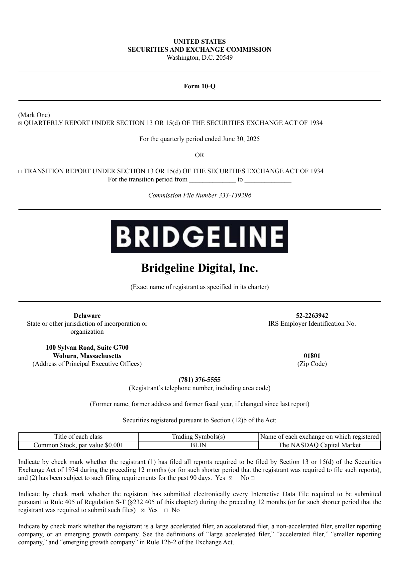 Bridgeline Digital's Q3 2025 Quarterly report