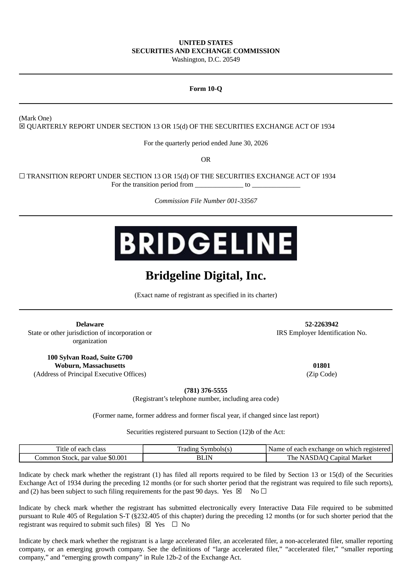 Bridgeline Digital's Q3 2026 Quarterly report