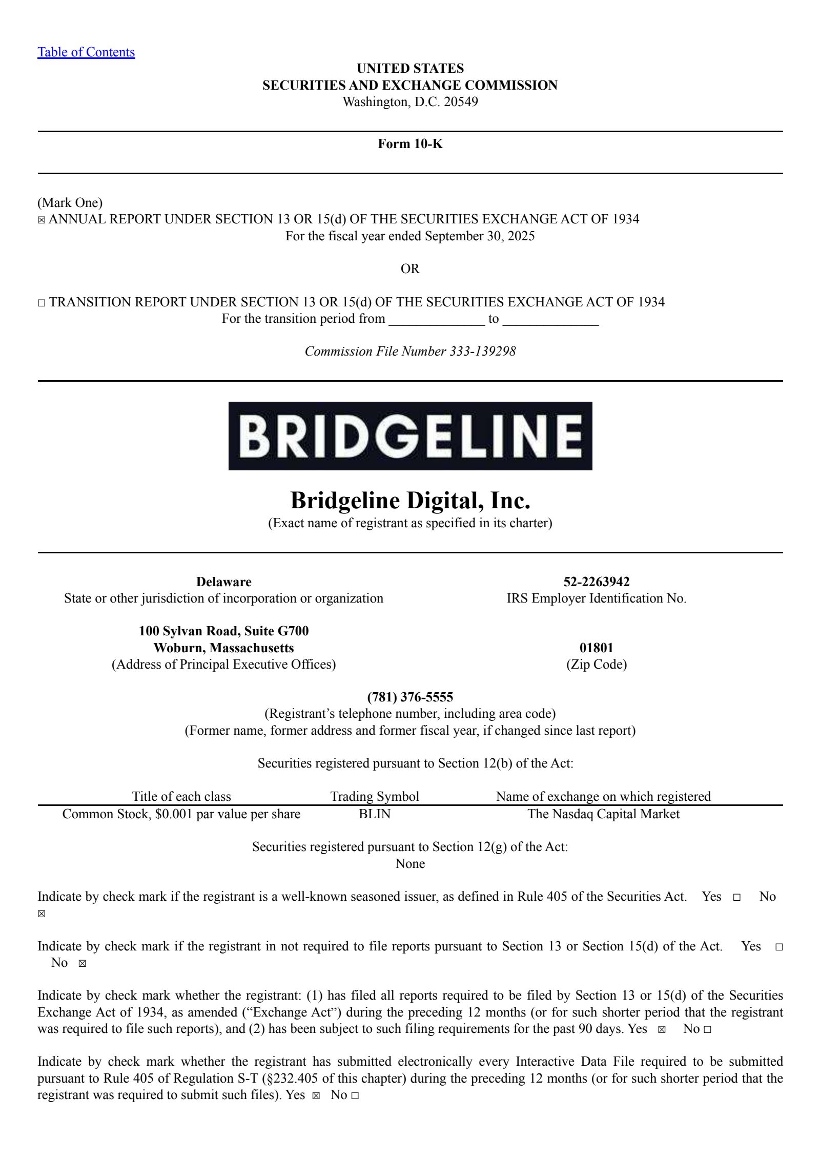 Bridgeline Digital's Q4 2025 Annual Report