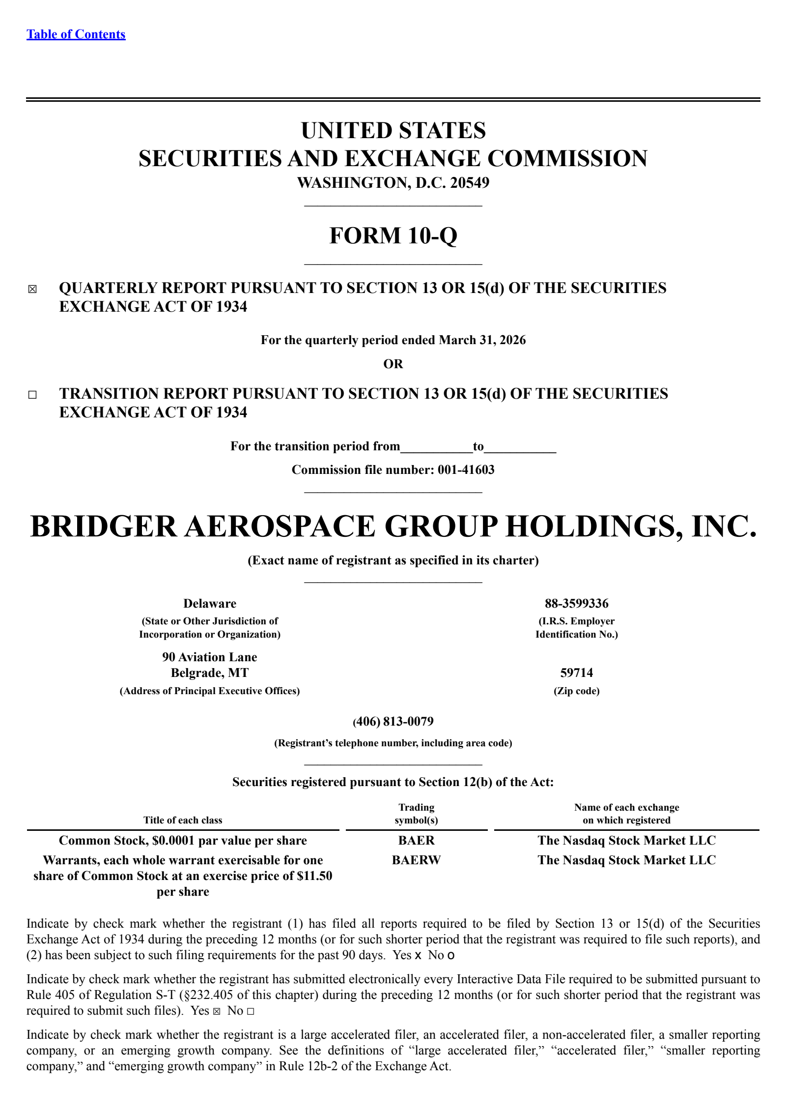 Bridger Aerospace Group's Q1 2026 Quarterly report