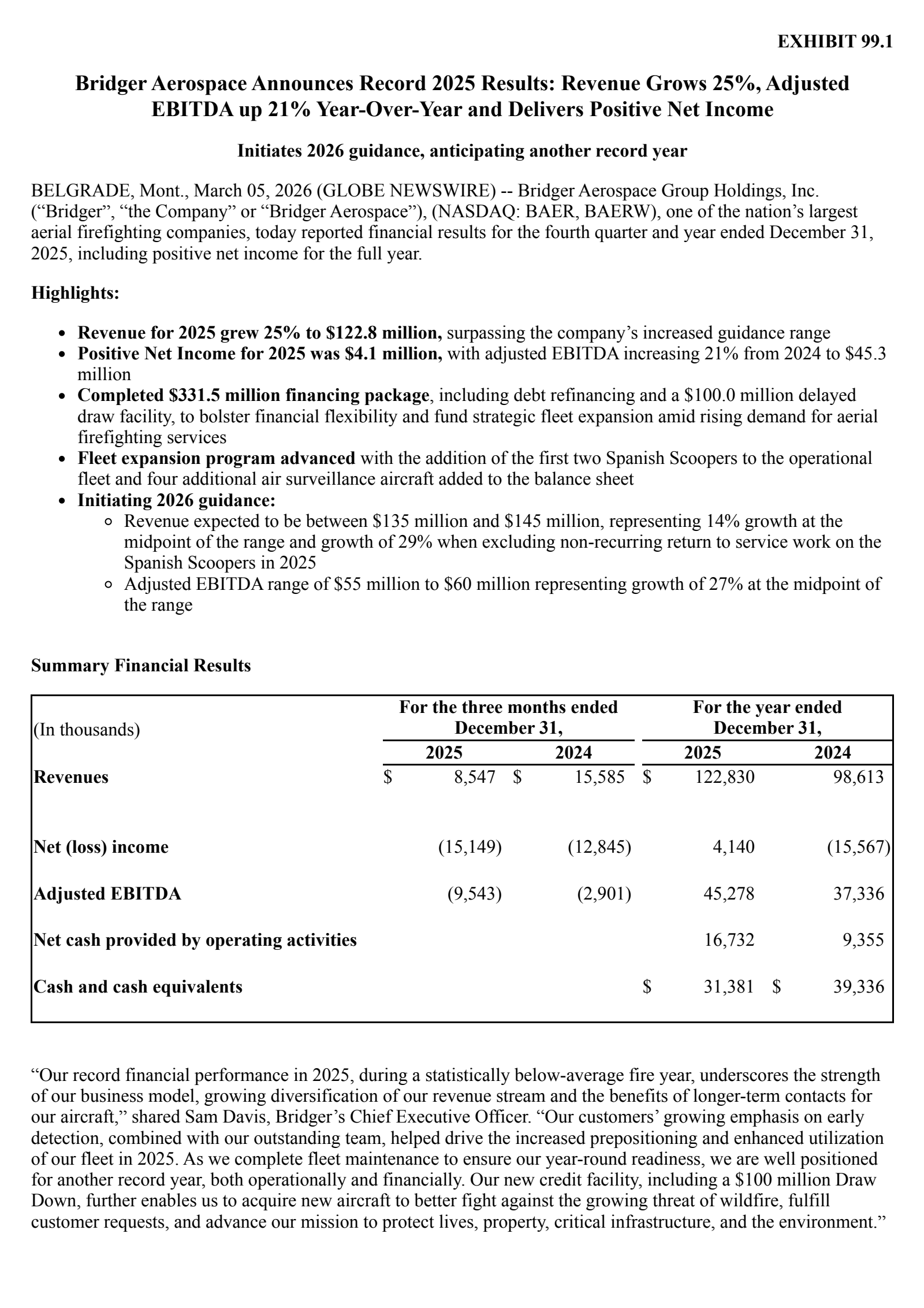 Bridger Aerospace Group's Q4 2025 Press Release