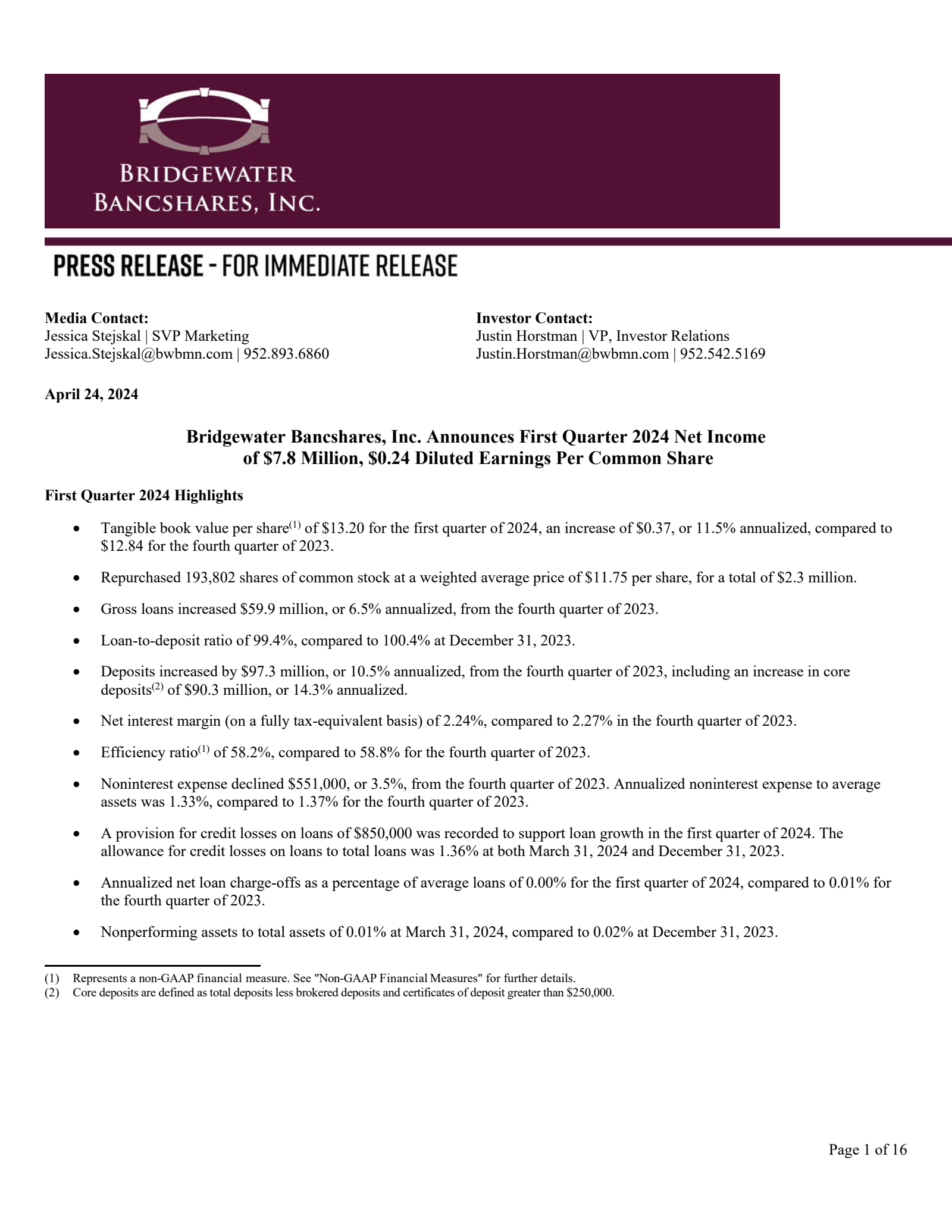 JPMorgan Chase & Co.'s Q1 2024 Press Release