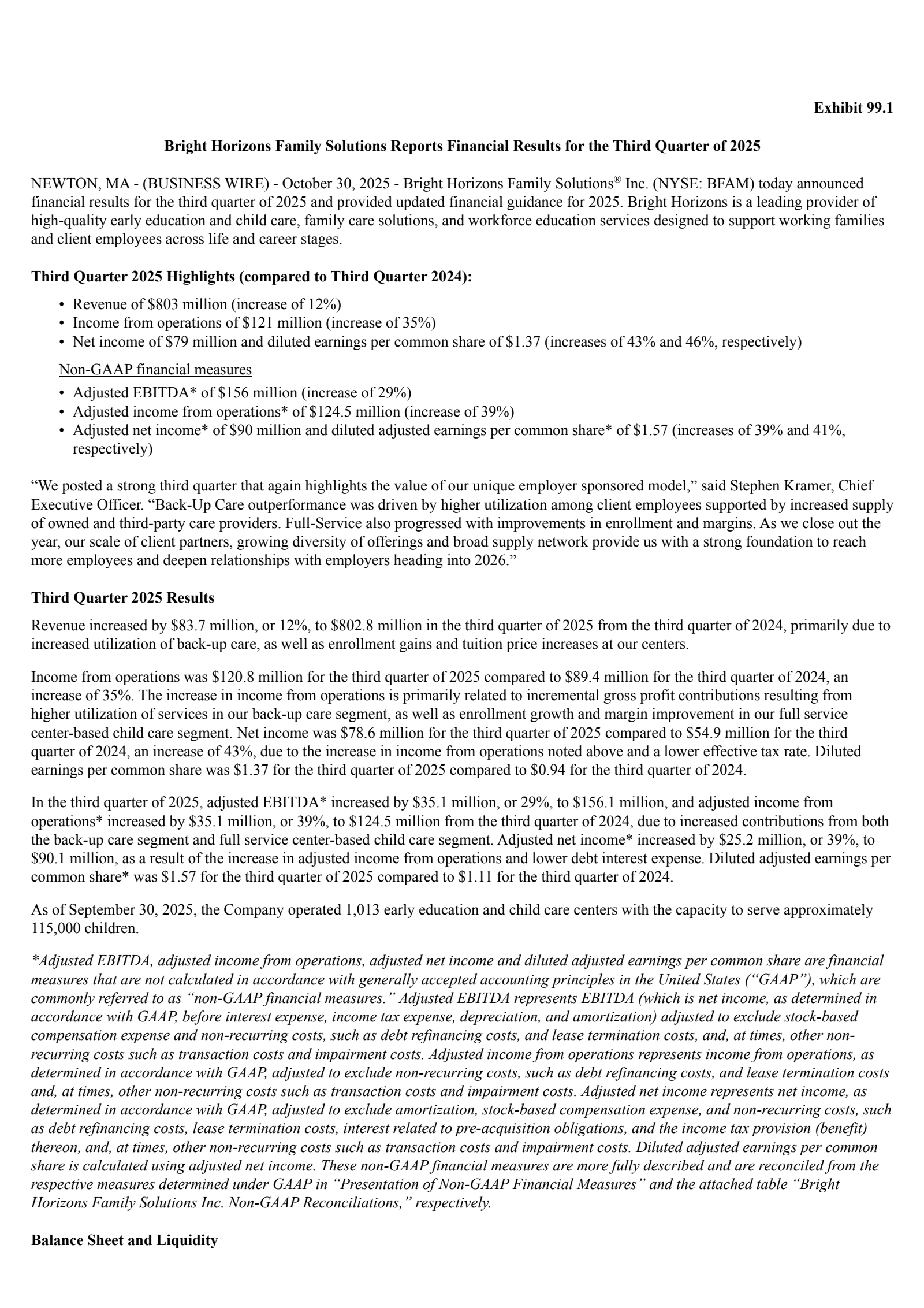 Bright Horizons Family Solutions' Q3 2025 Earnings Release