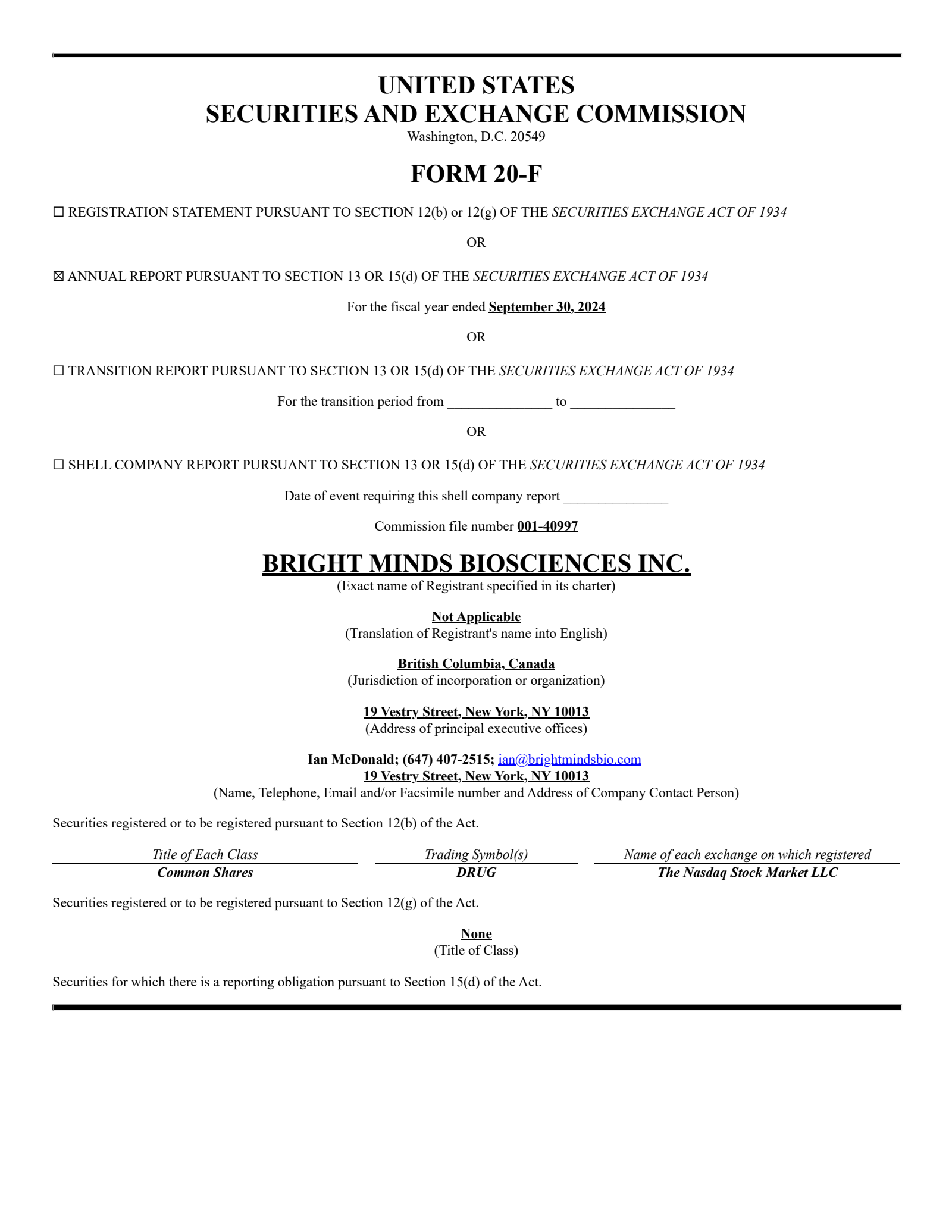 Bright Minds Biosciences' Q4 2024 Annual report