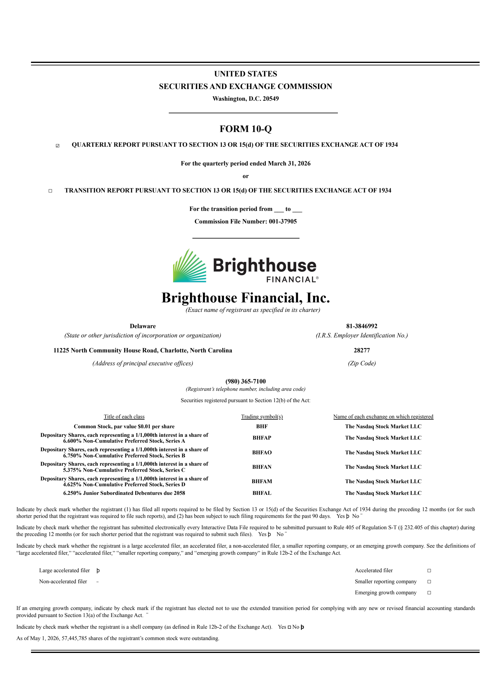 Brighthouse Financial's Q1 2026 Quarterly report
