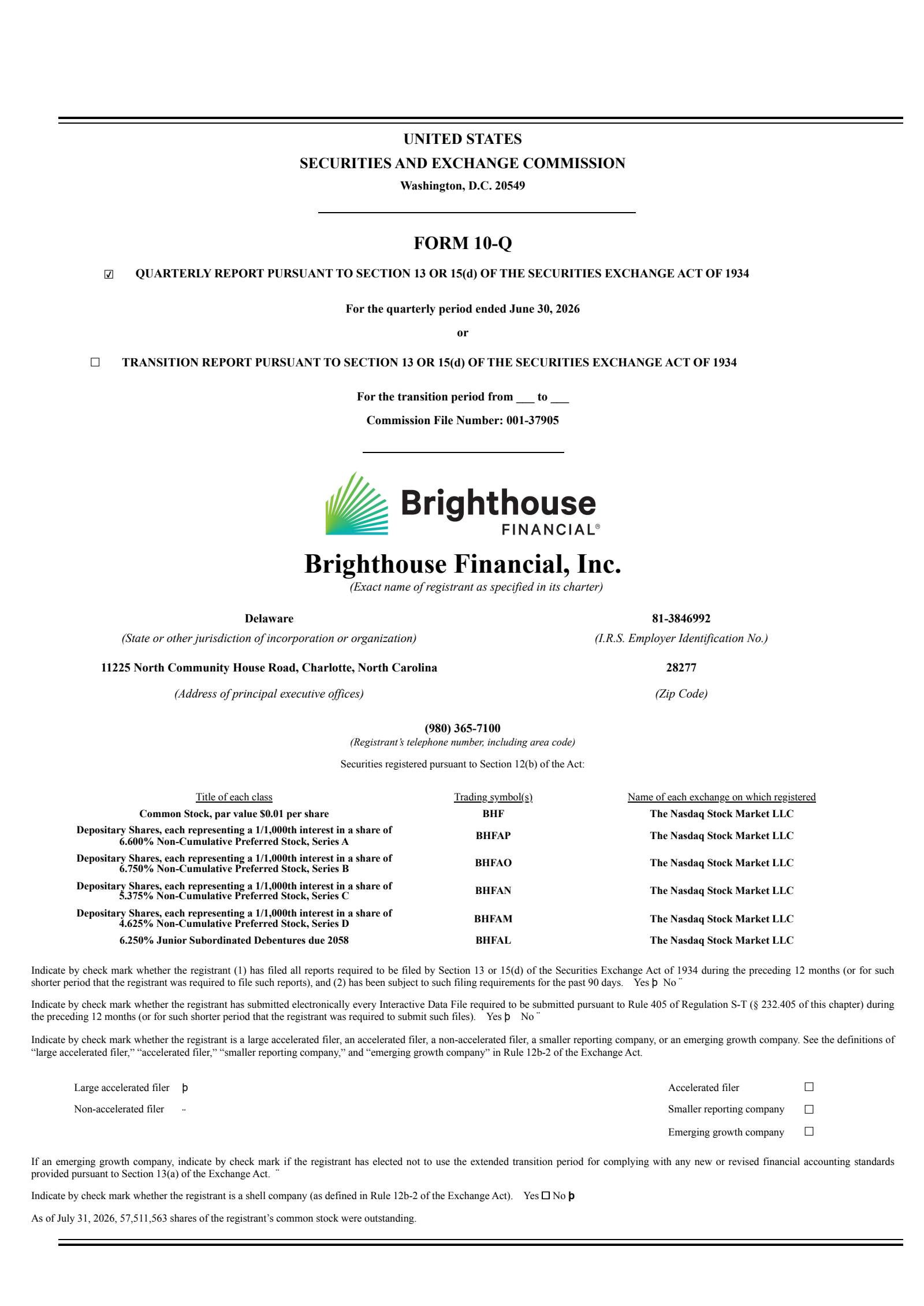 Brighthouse Financial's Q2 2026 Quarterly report