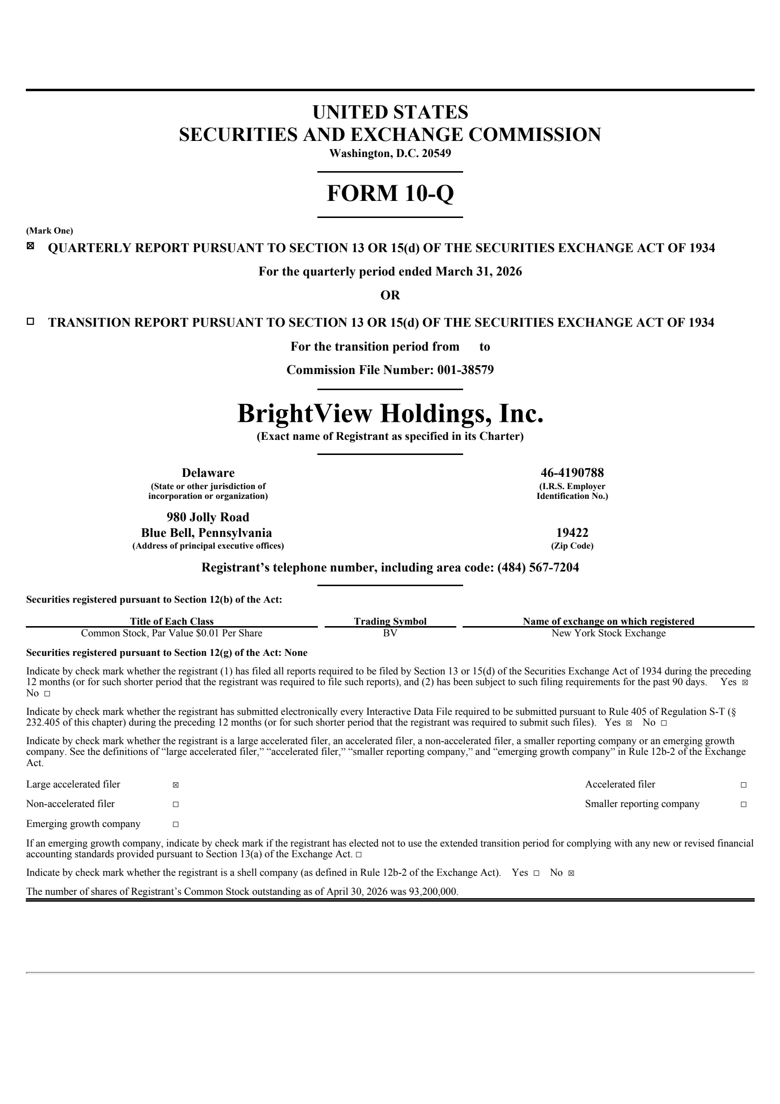 BrightView's Q2 2026 Quarterly report