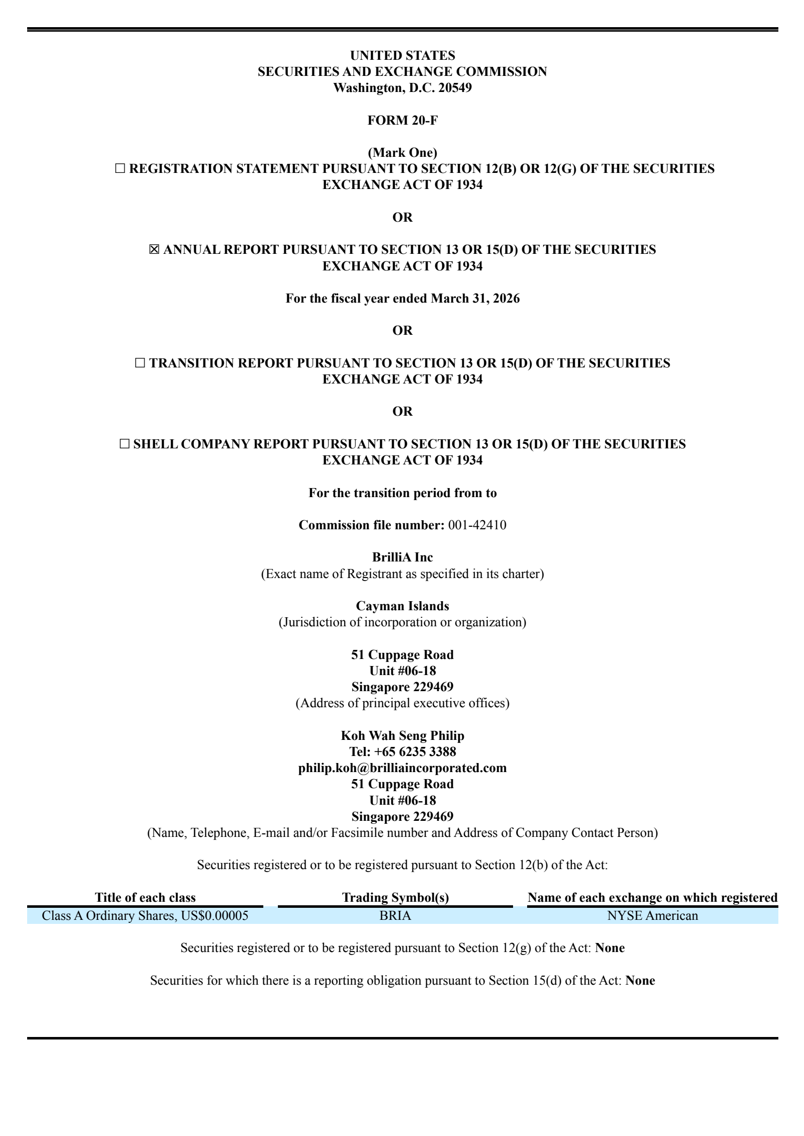 BrilliA's H2 2026 Annual report