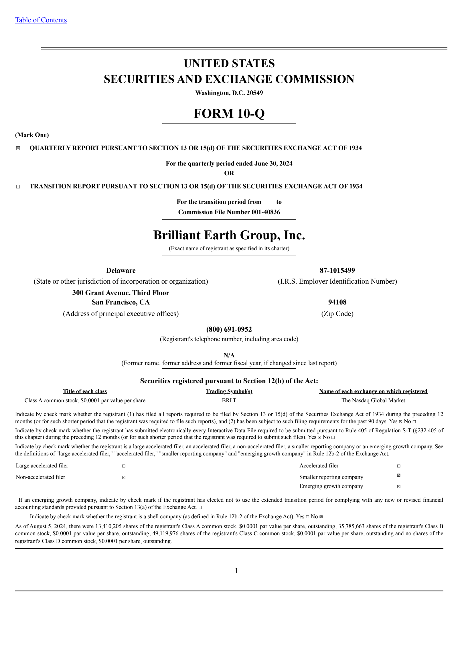 Brilliant Earth Group's Q2 2024 Quarterly report