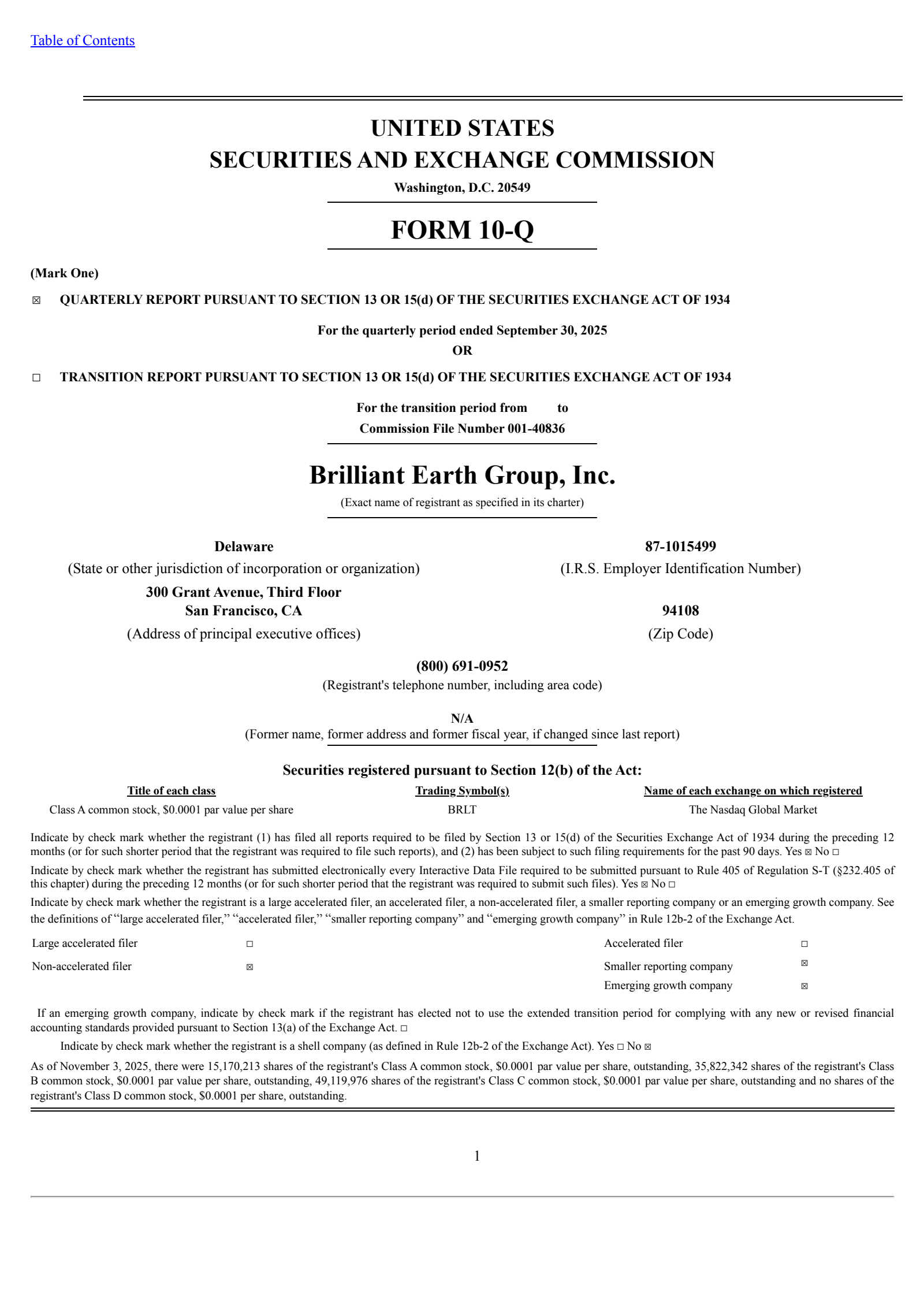 Brilliant Earth Group's Q3 2025 Quarterly Report