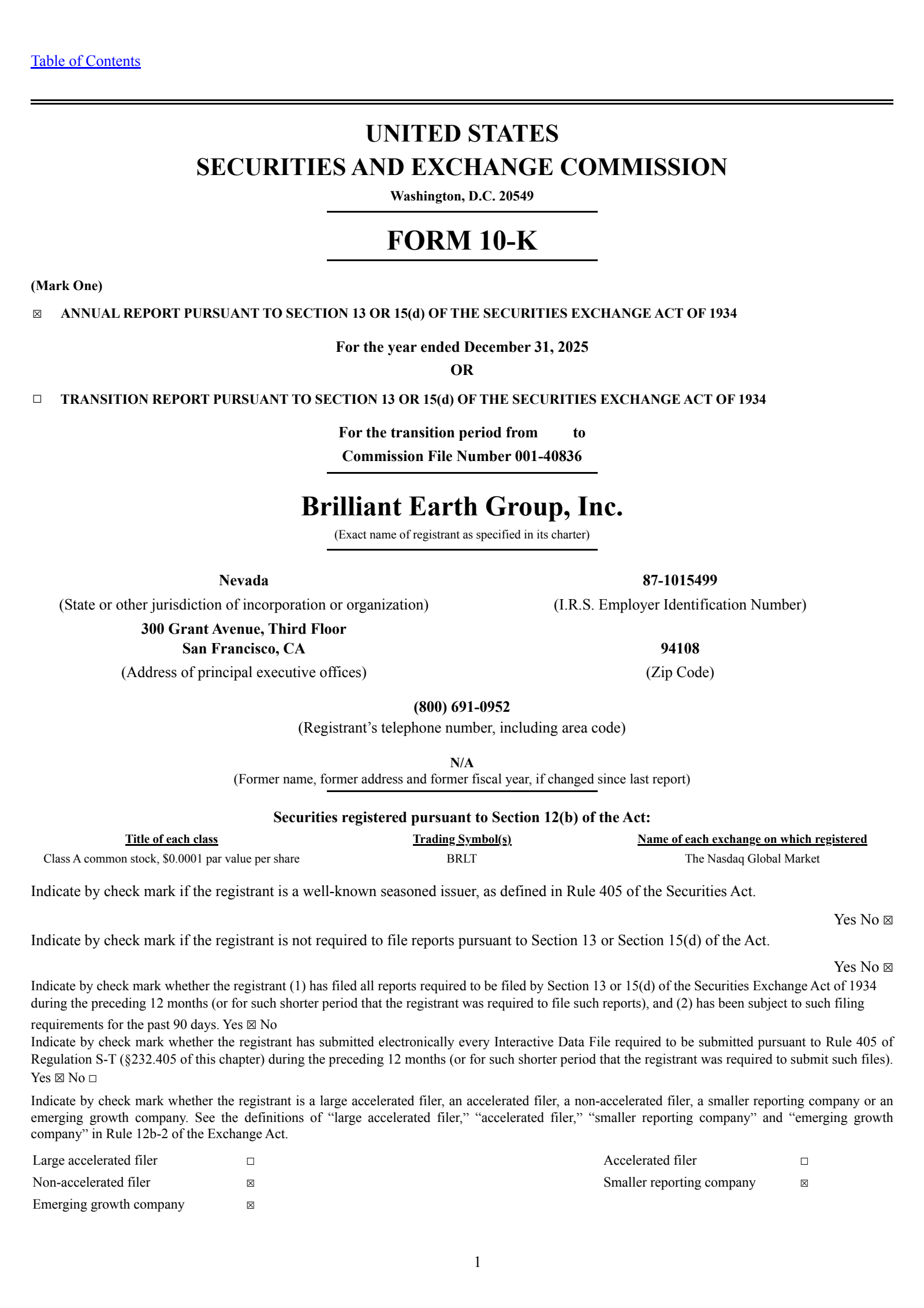 Brilliant Earth Group's Q4 2025 Annual report