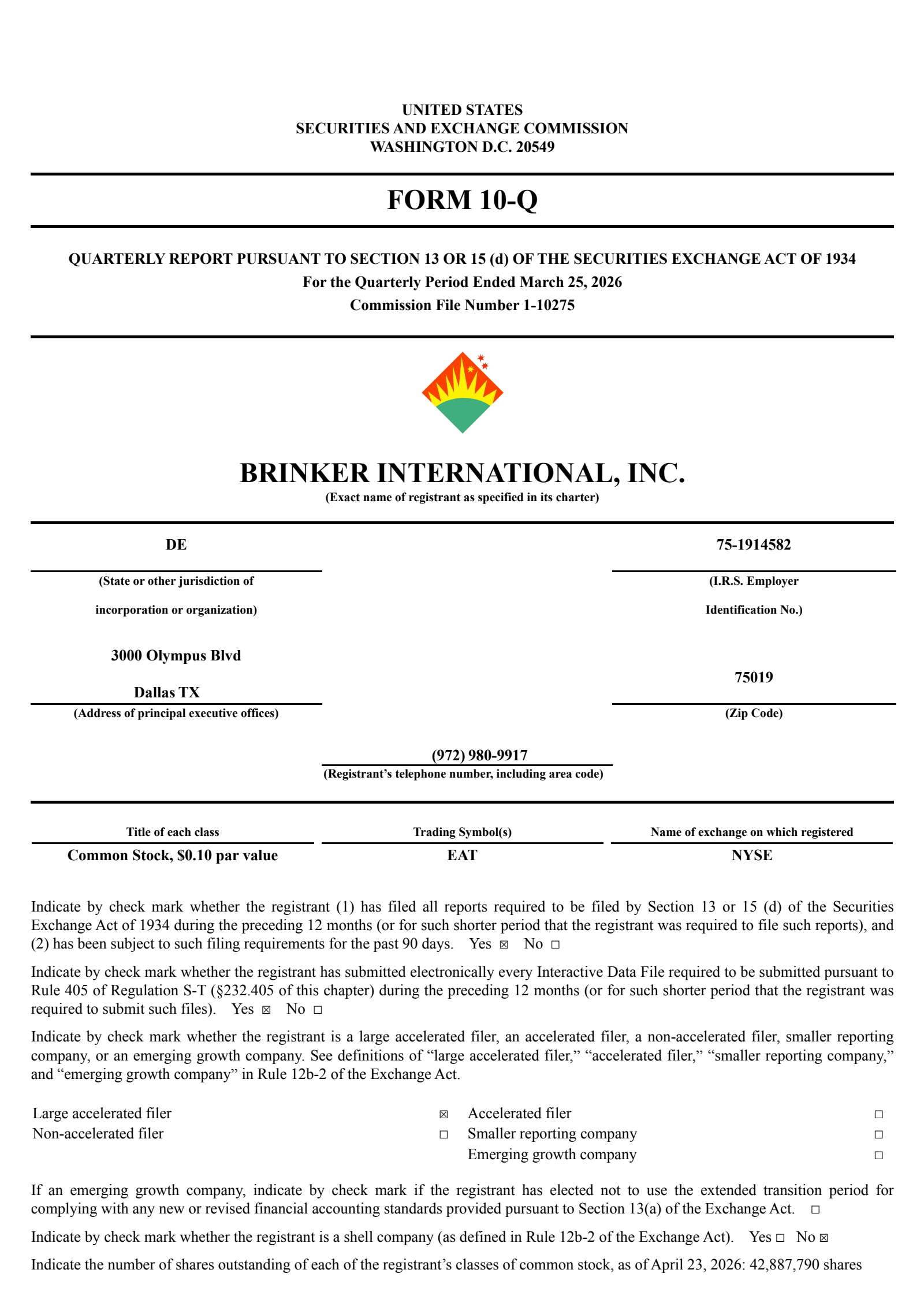 Brinker International's Q3 2026 Quarterly report