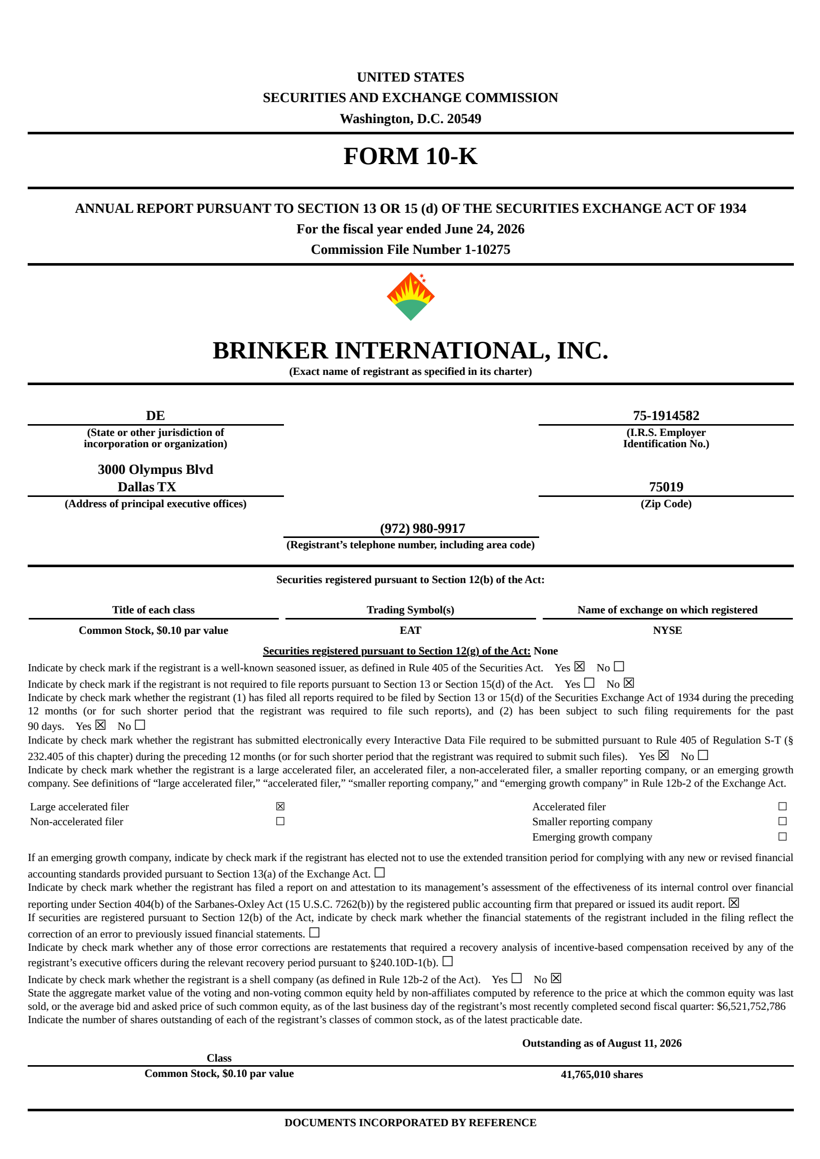 Brinker International's Q4 2026 Annual report