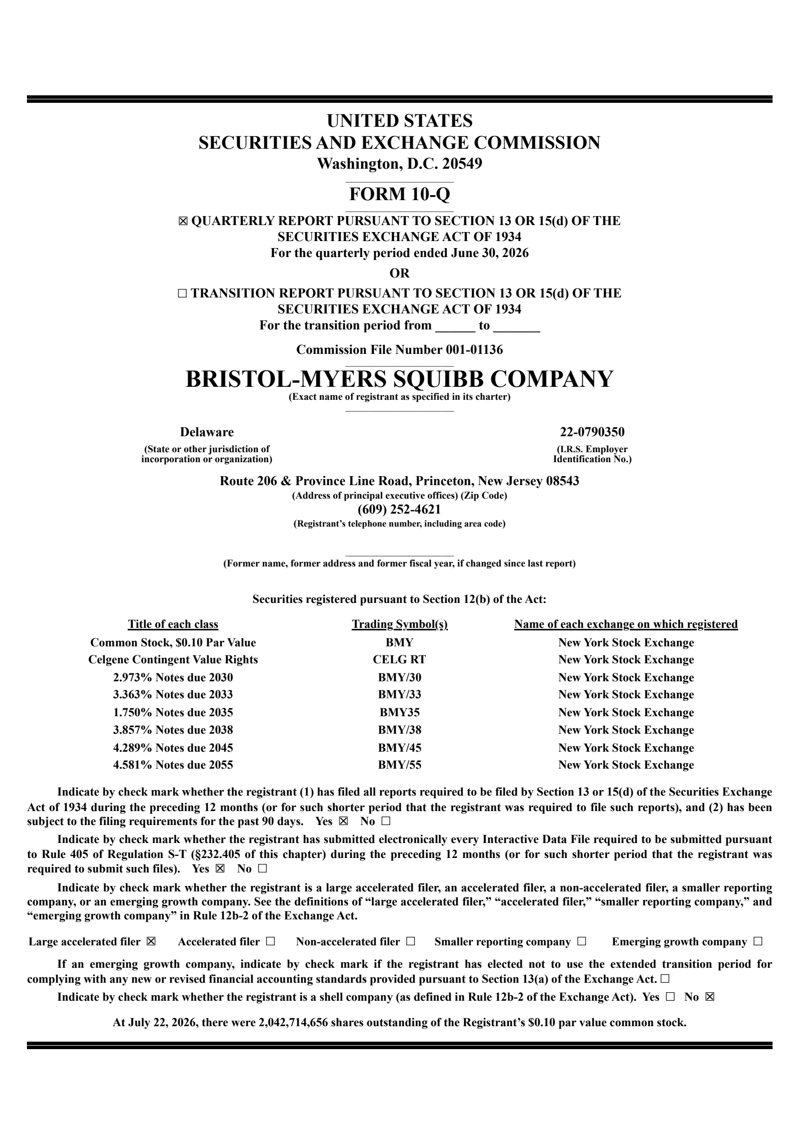 Bristol Myers Squibb's Q2 2026 Quarterly report
