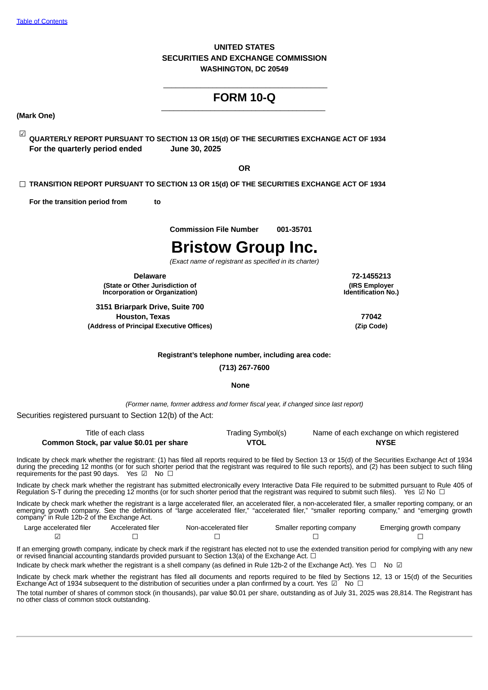 Bristow Group's Q2 2025 Quarterly report