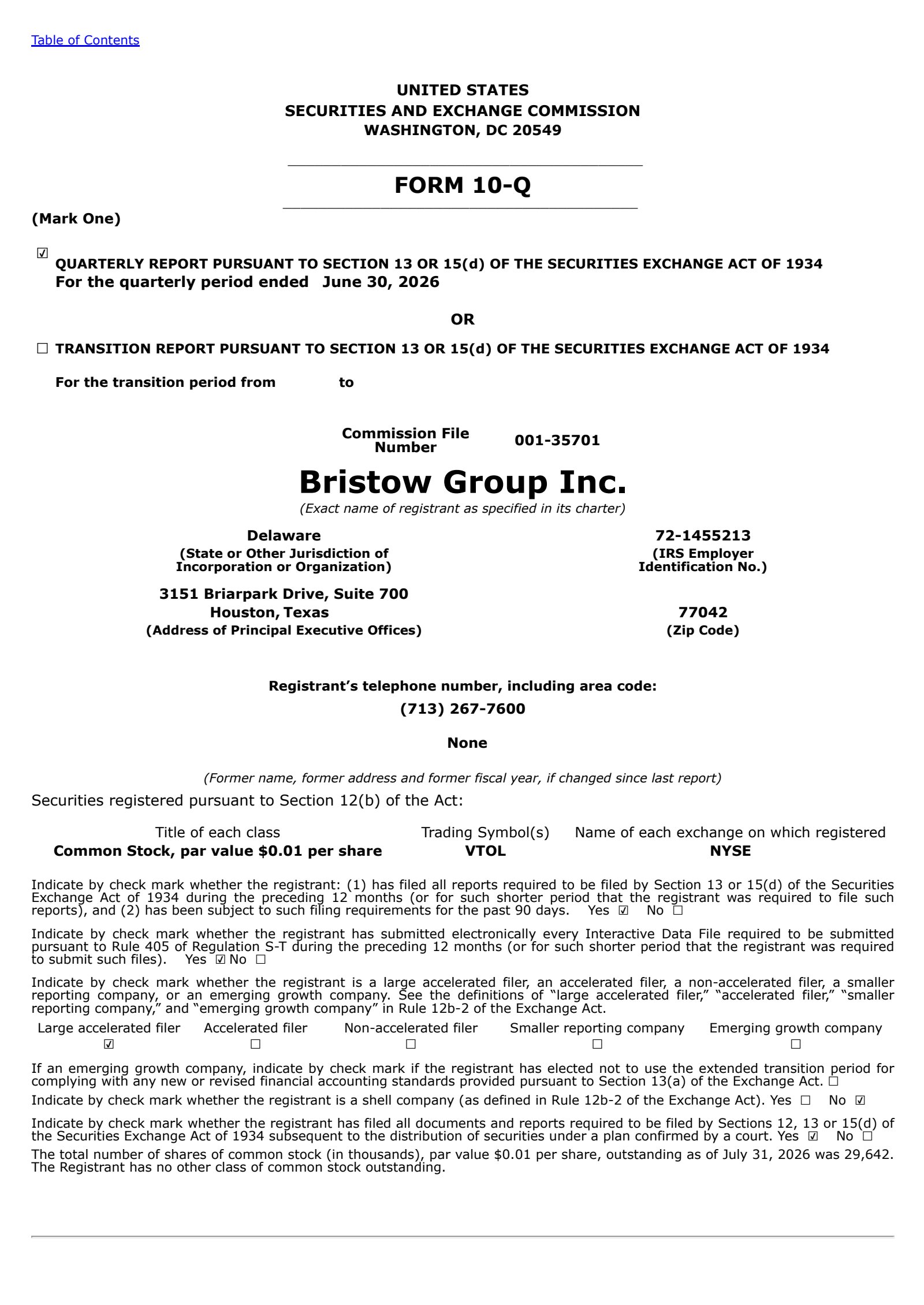 Bristow Group's Q2 2026 Quarterly report