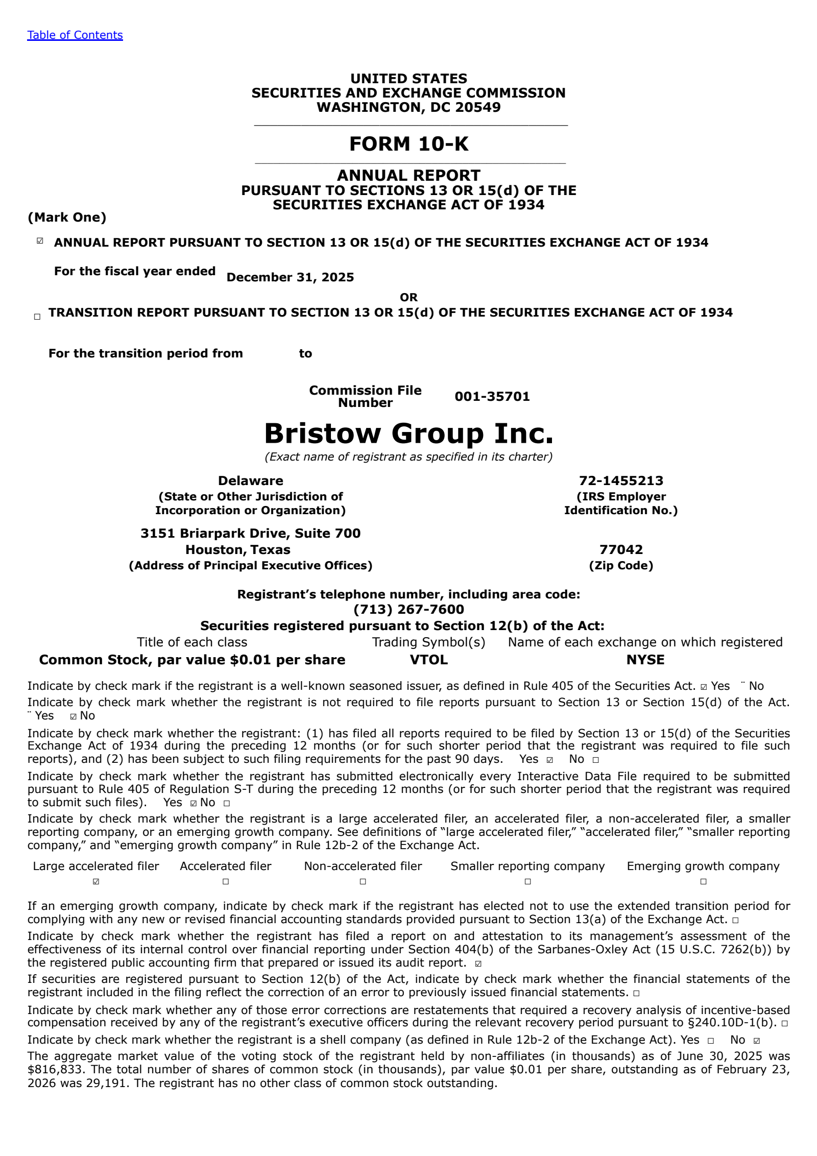 Bristow Group's Q4 2025 Annual report