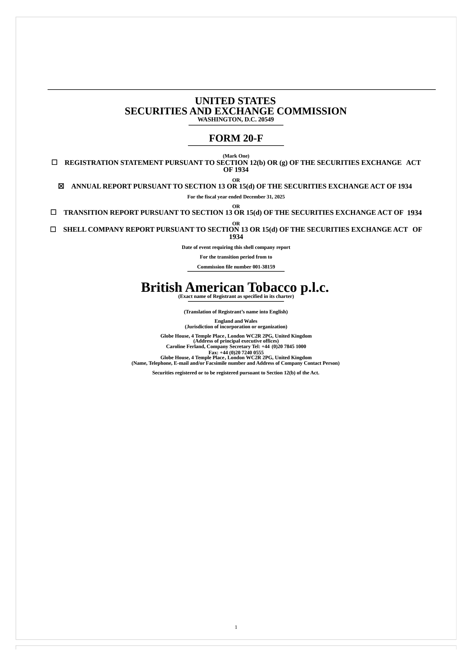 british american tobacco annual report 2025 BTI H2 2025 Earnings Report on 2/12/2026