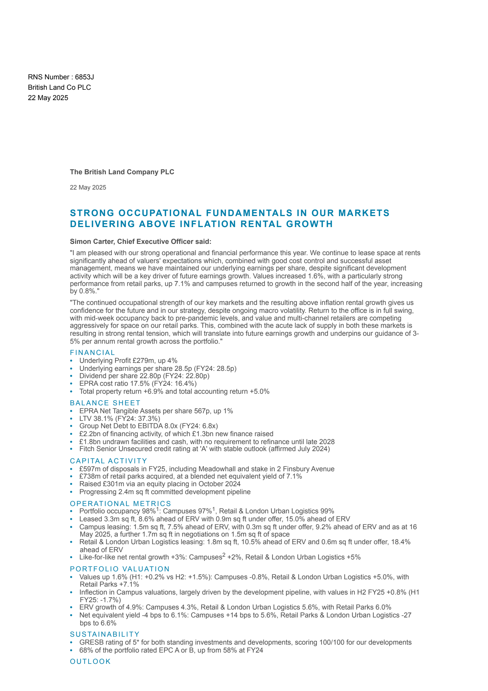 British Land's H2 2025 Press Release