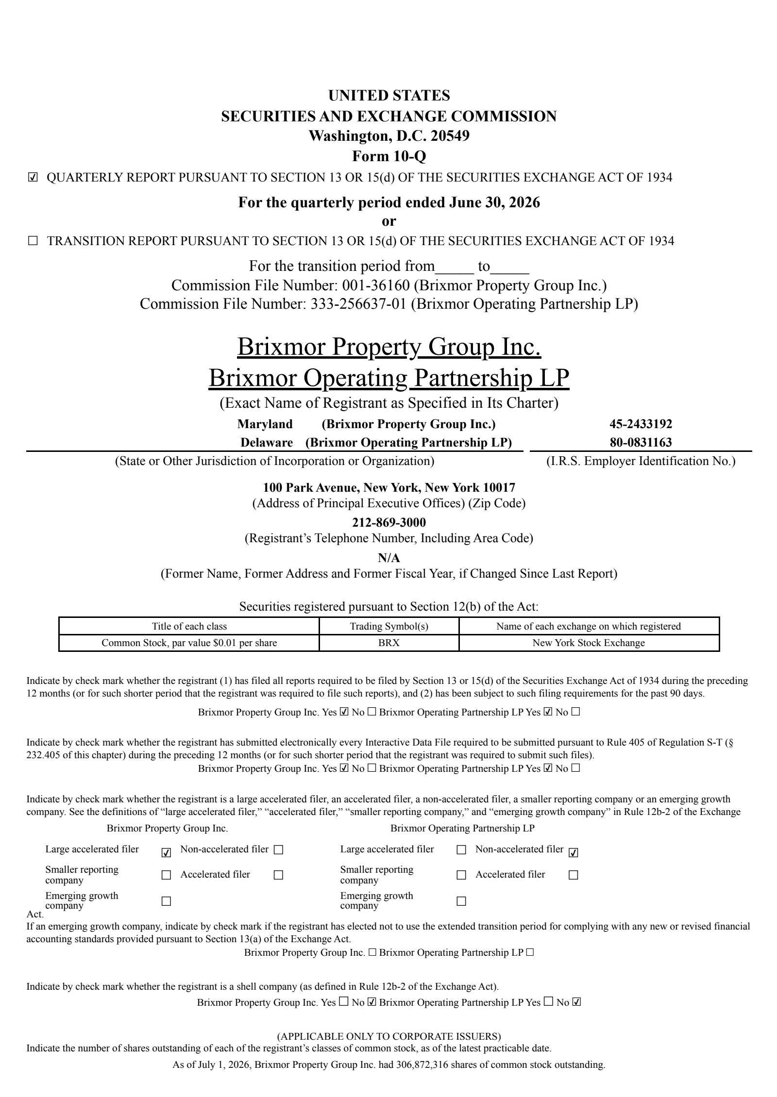 Brixmor Property Group's Q2 2026 Quarterly report