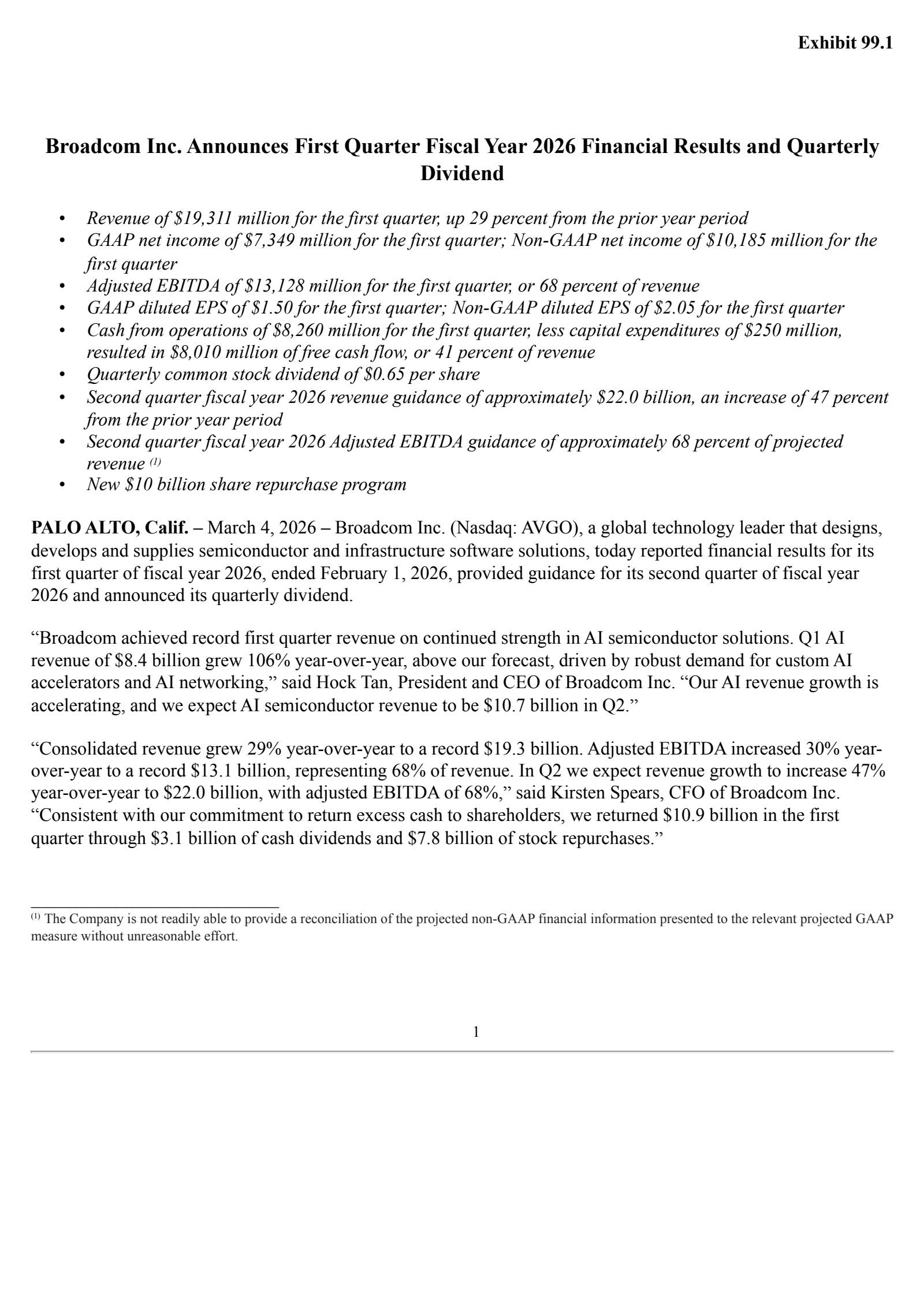 Broadcom's Q1 2026 Press Release