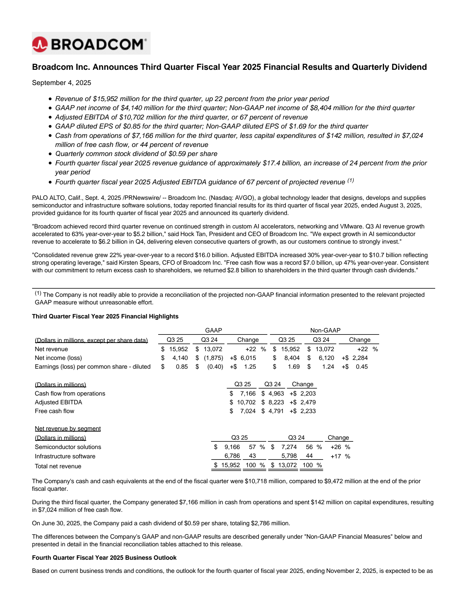 Broadcom's Q3 2025 Press Release