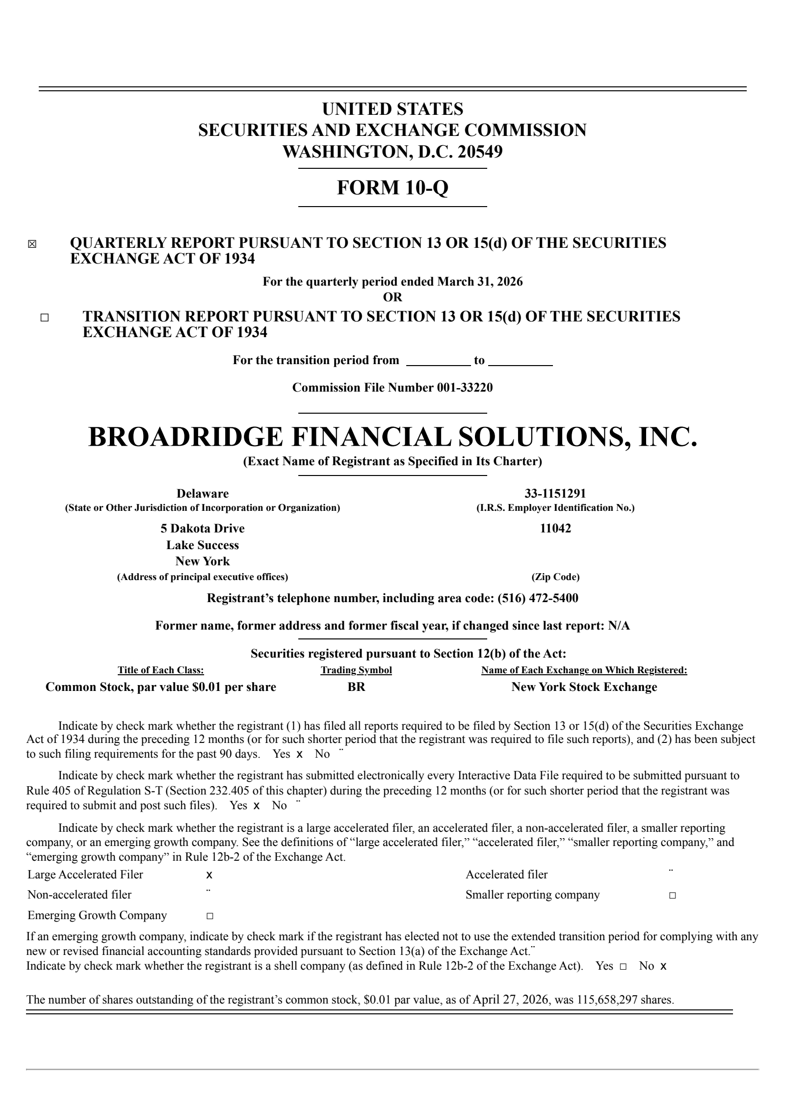 Broadridge Financial Solutions' Q3 2026 Quarterly report