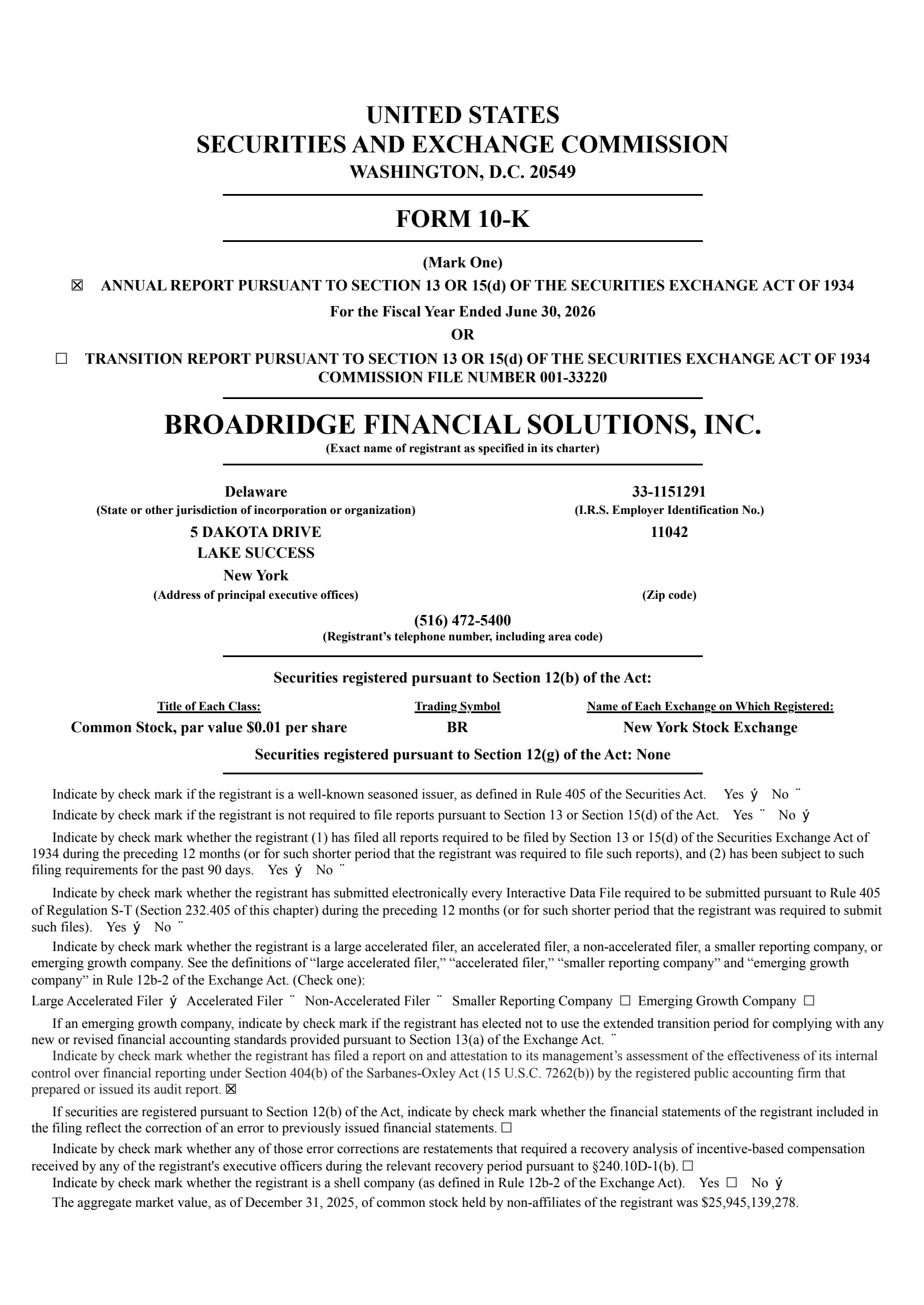 Broadridge Financial Solutions' Q4 2026 Annual report