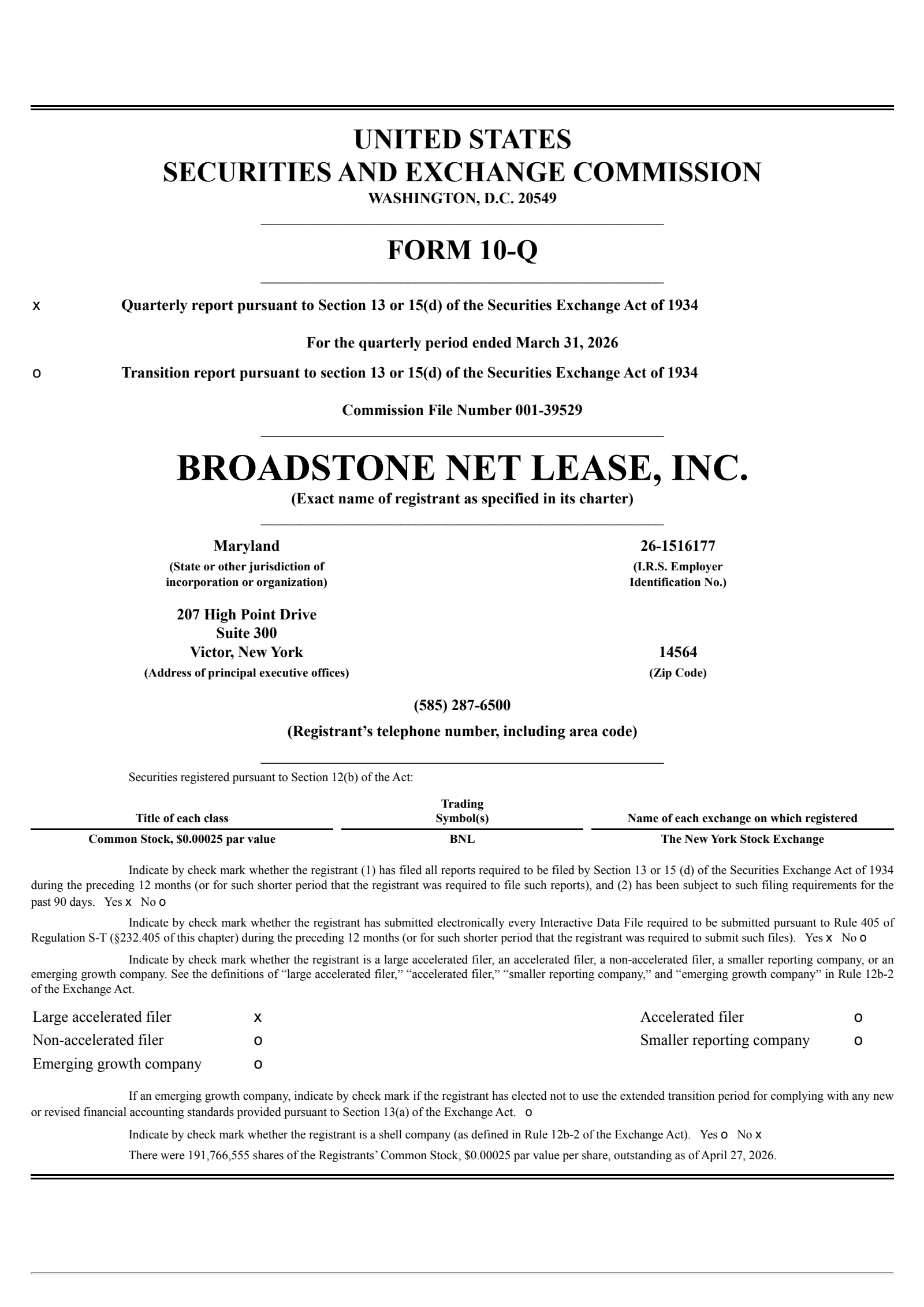 Broadstone Net Lease's Q1 2026 Quarterly report