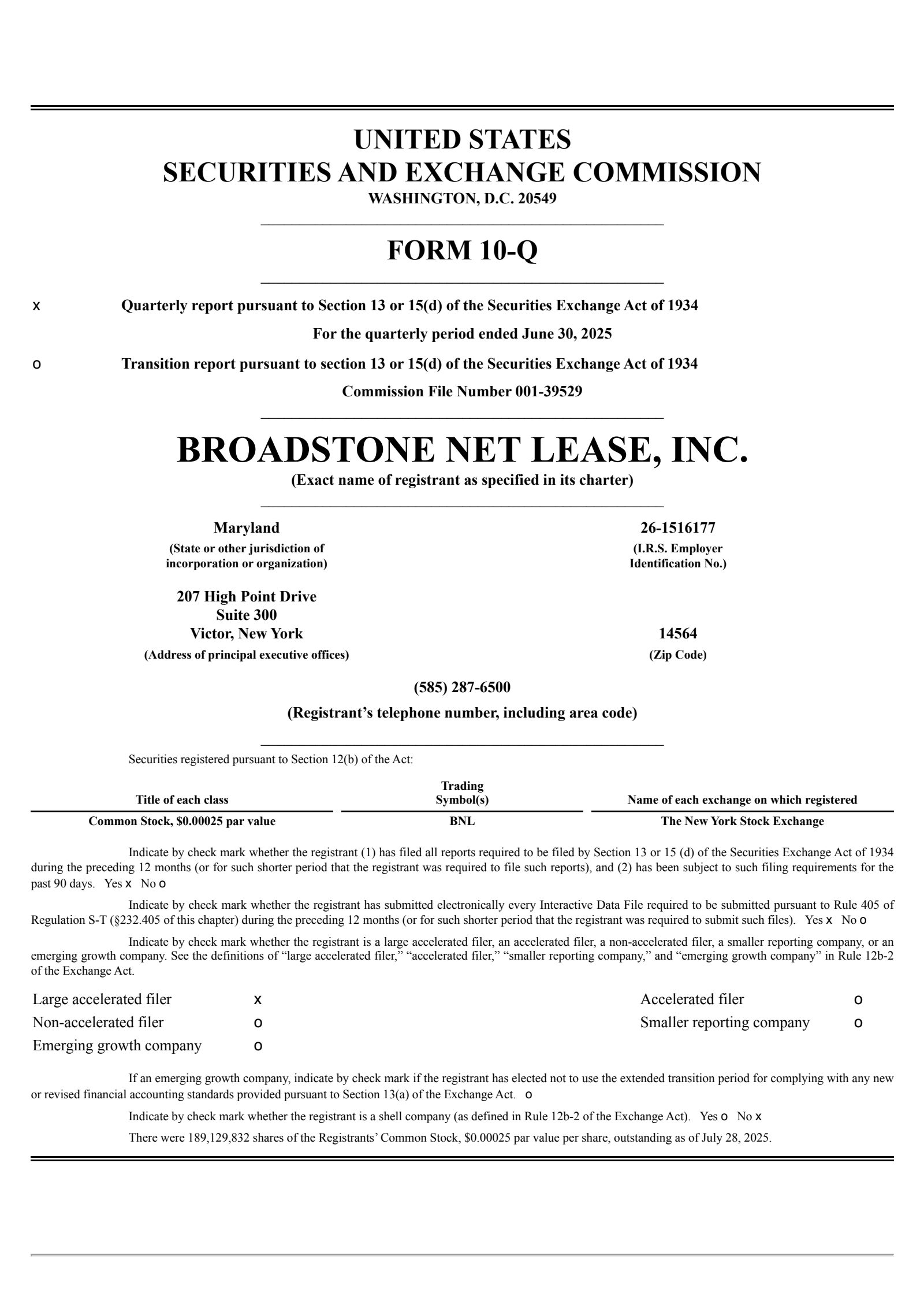 Broadstone Net Lease's Q2 2025 Quarterly report