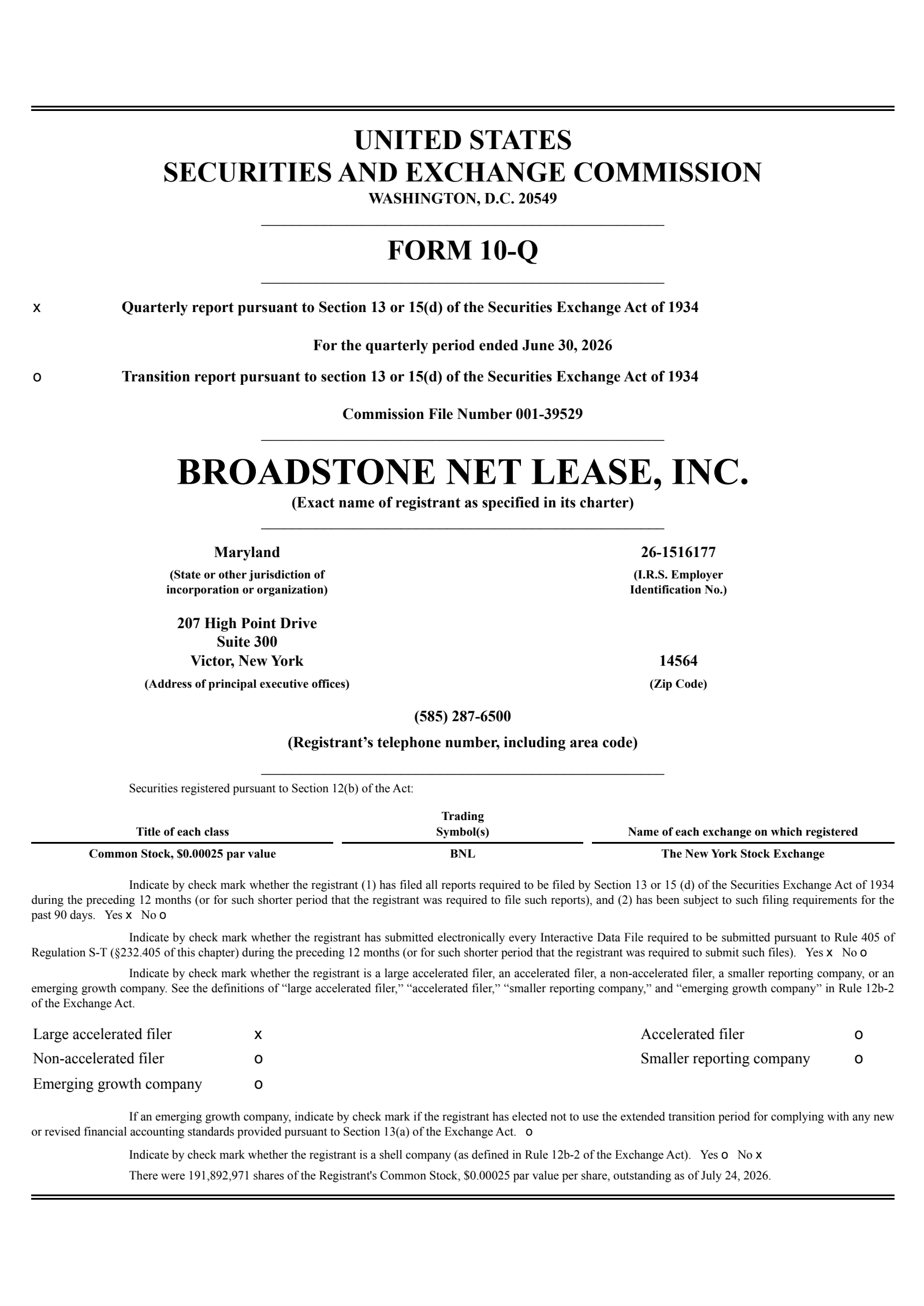 Broadstone Net Lease's Q2 2026 Quarterly report