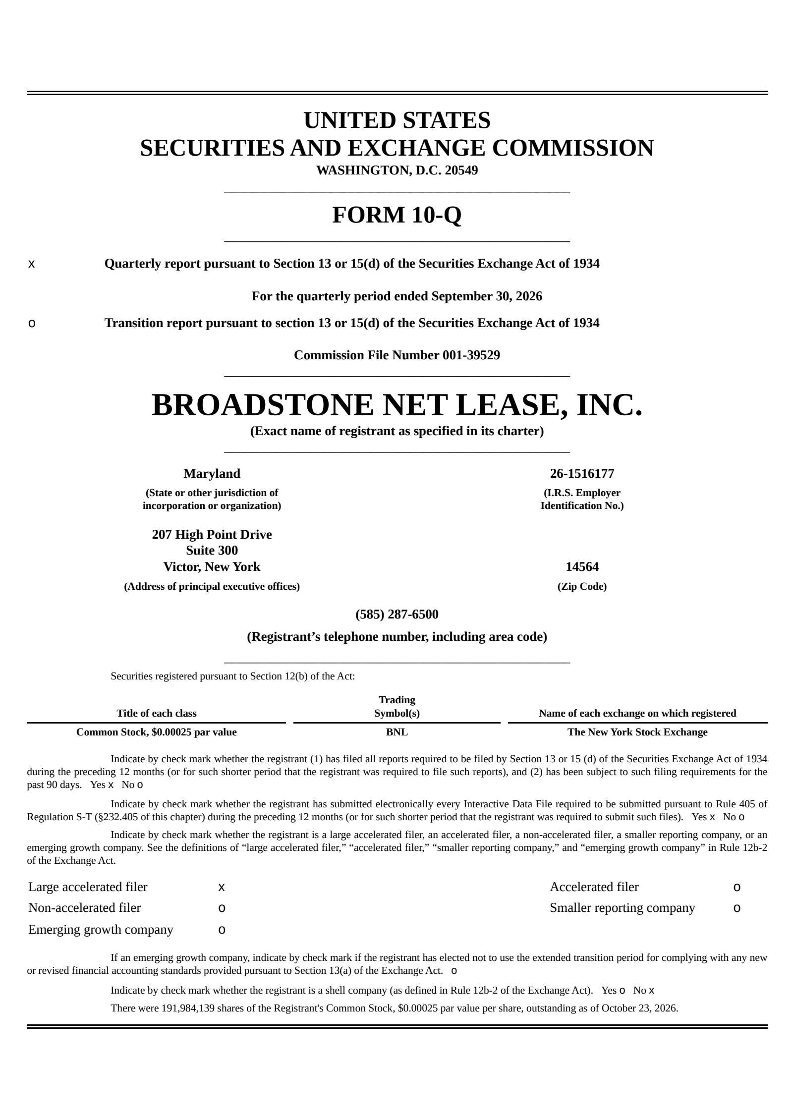 Broadstone Net Lease's Q3 2026 Quarterly report