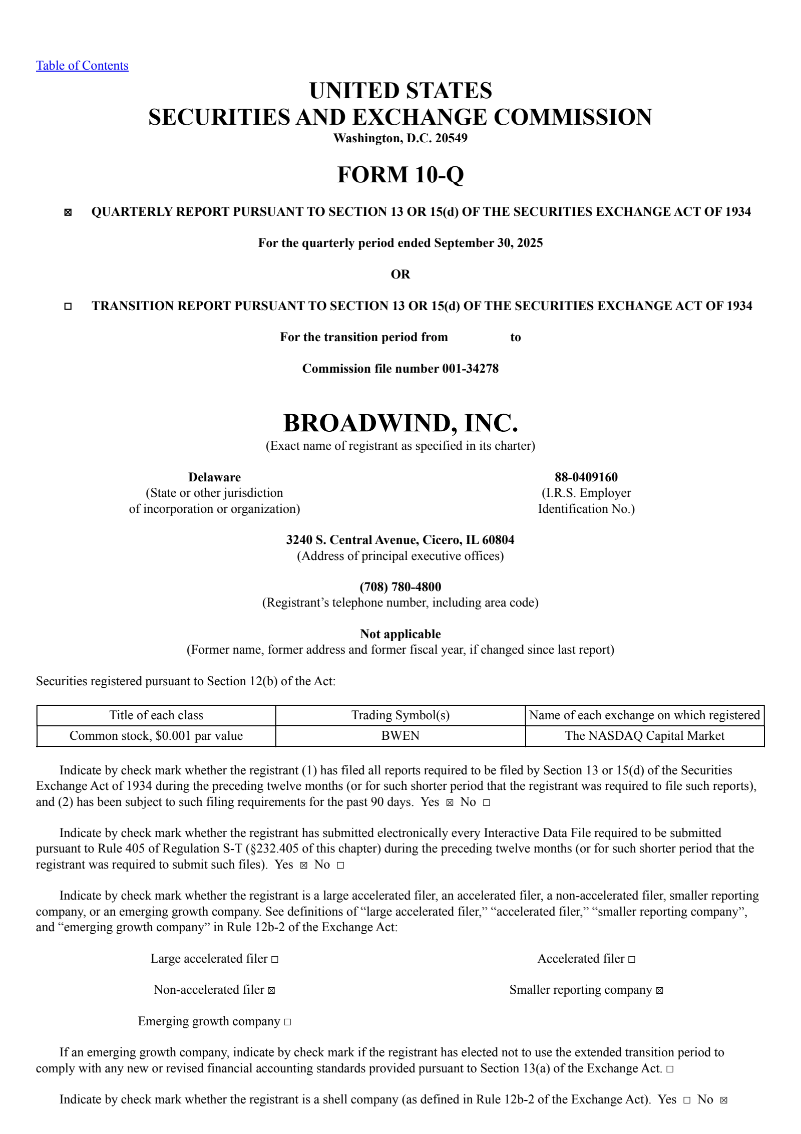 Broadwind Energy's Q3 2025 Quarterly Report