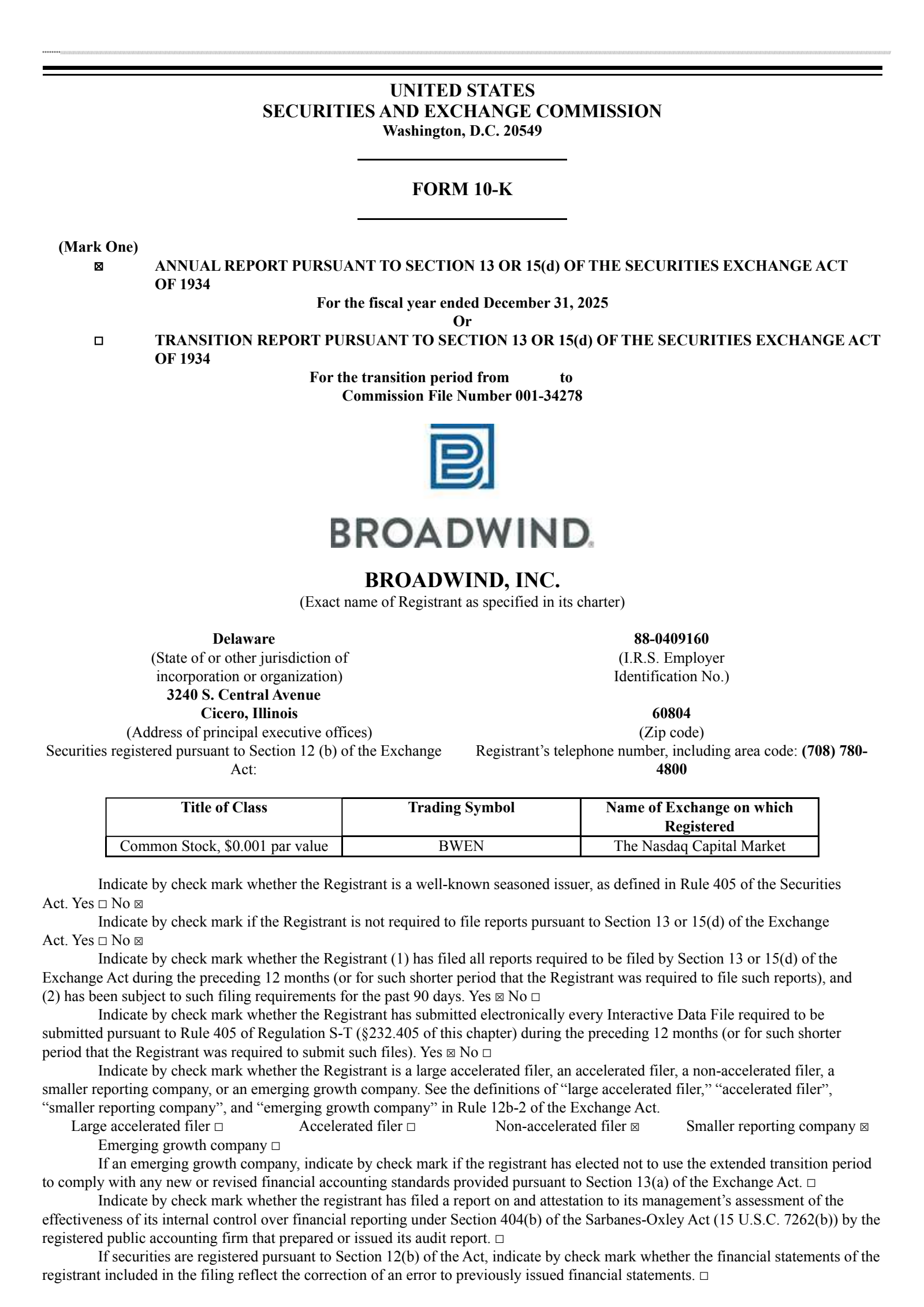 Broadwind Energy's Q4 2025 Annual report