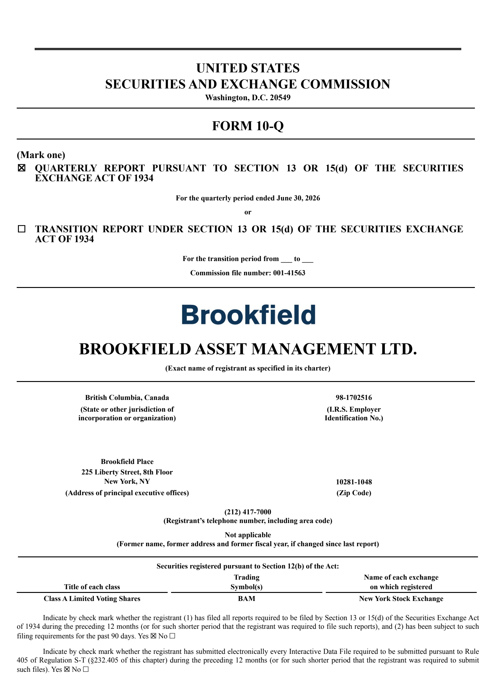 Brookfield Asset Management's Q2 2026 Quarterly report