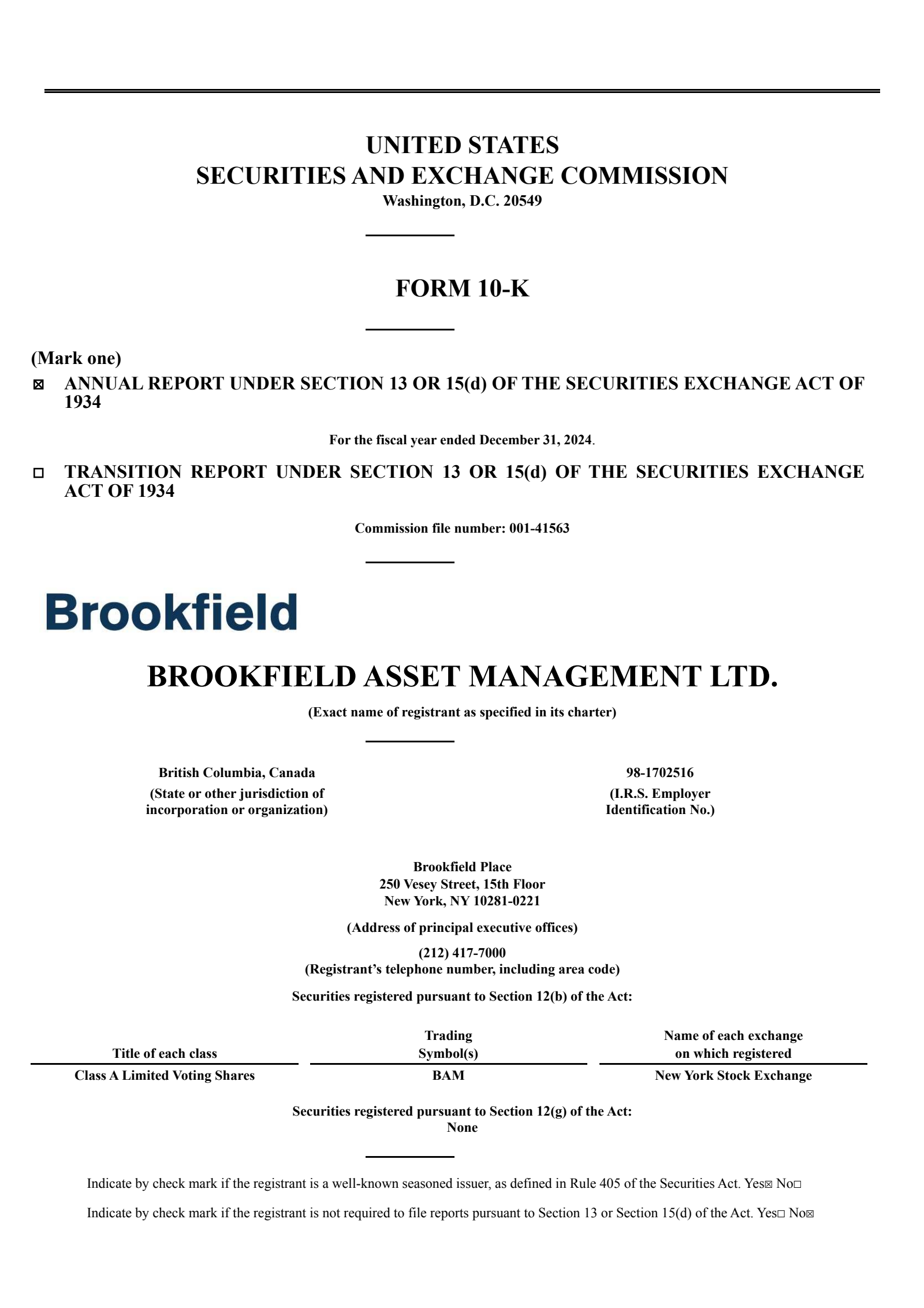 Brookfield Asset Management's Q4 2024 Annual report