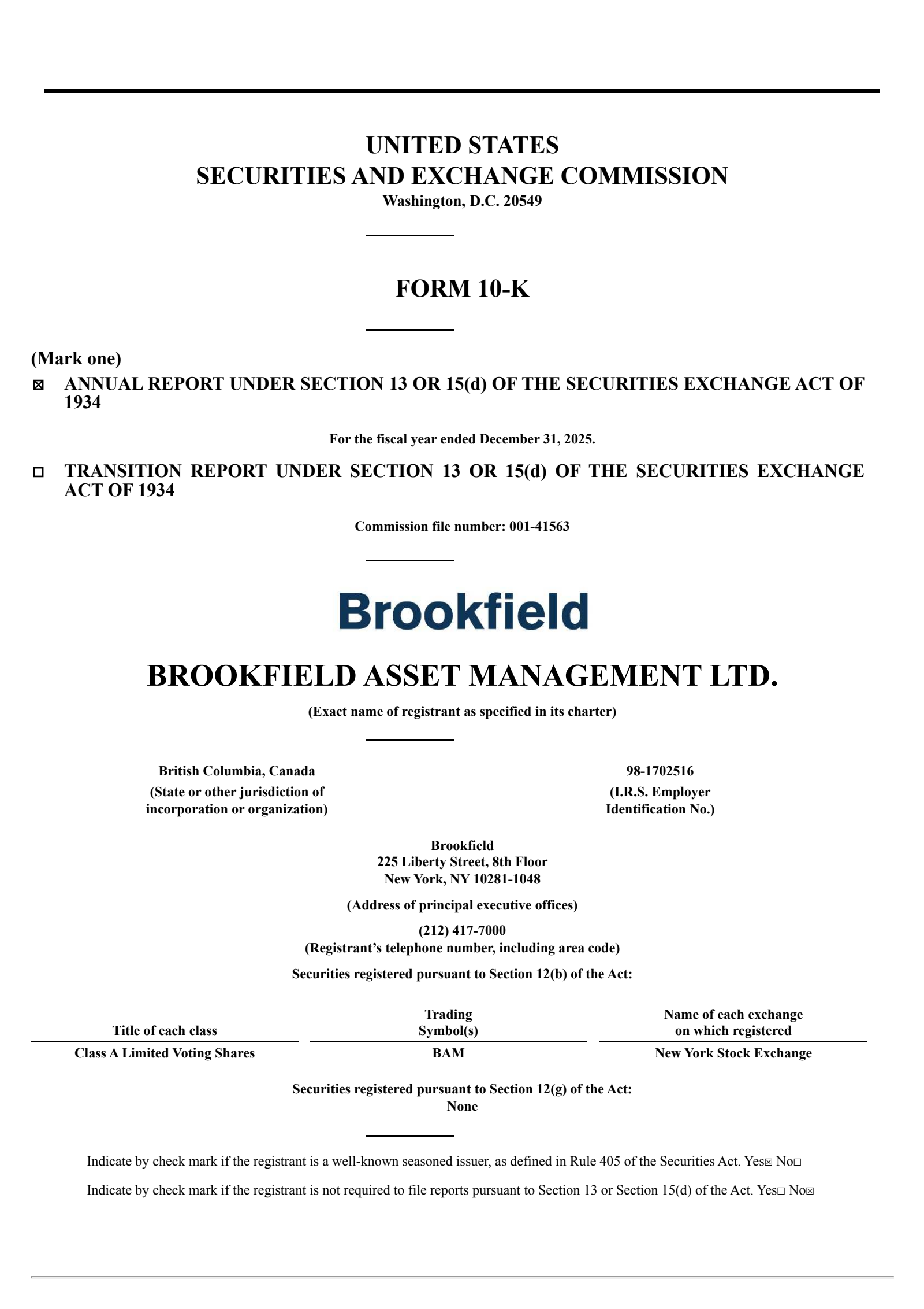 Brookfield Asset Management's Q4 2025 Annual report