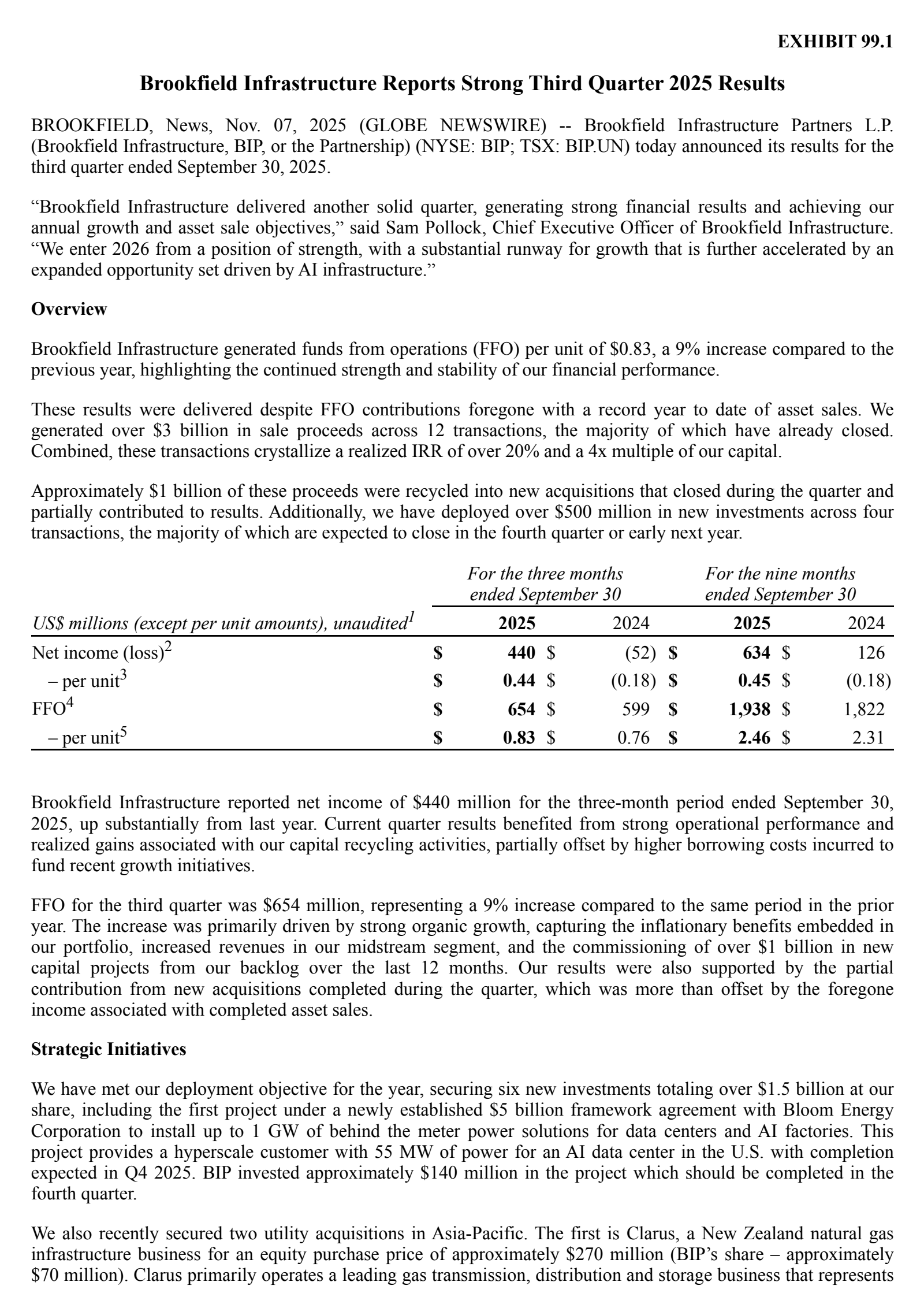 Brookfield Infrastructure Partners' Q3 2025 Earnings Release