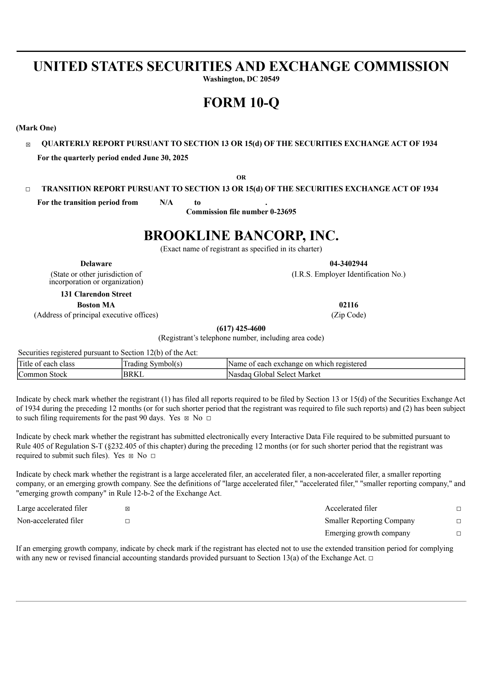 Brookline Bancorp's Q2 2025 Quarterly report