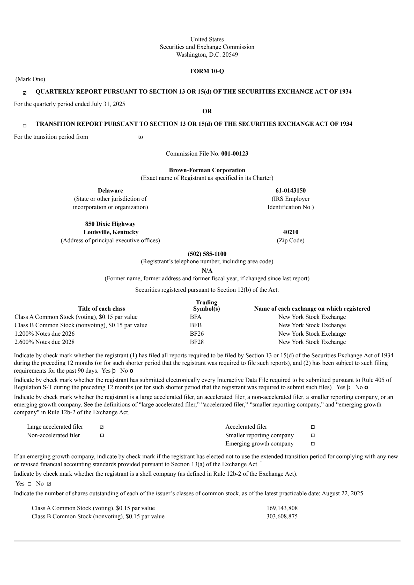 Brown Forman's Q1 2026 Quarterly report