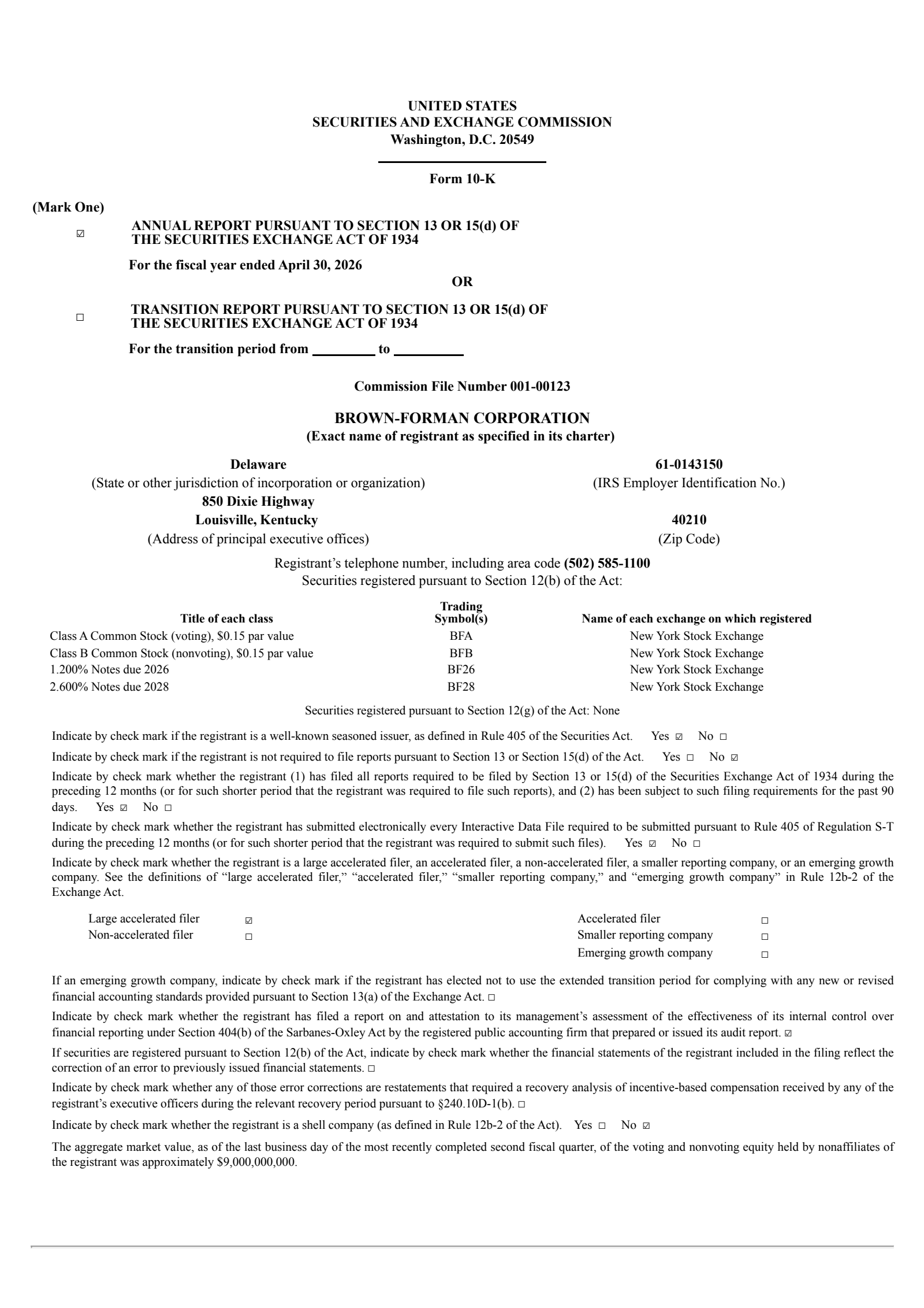 Brown Forman's Q4 2026 Annual report
