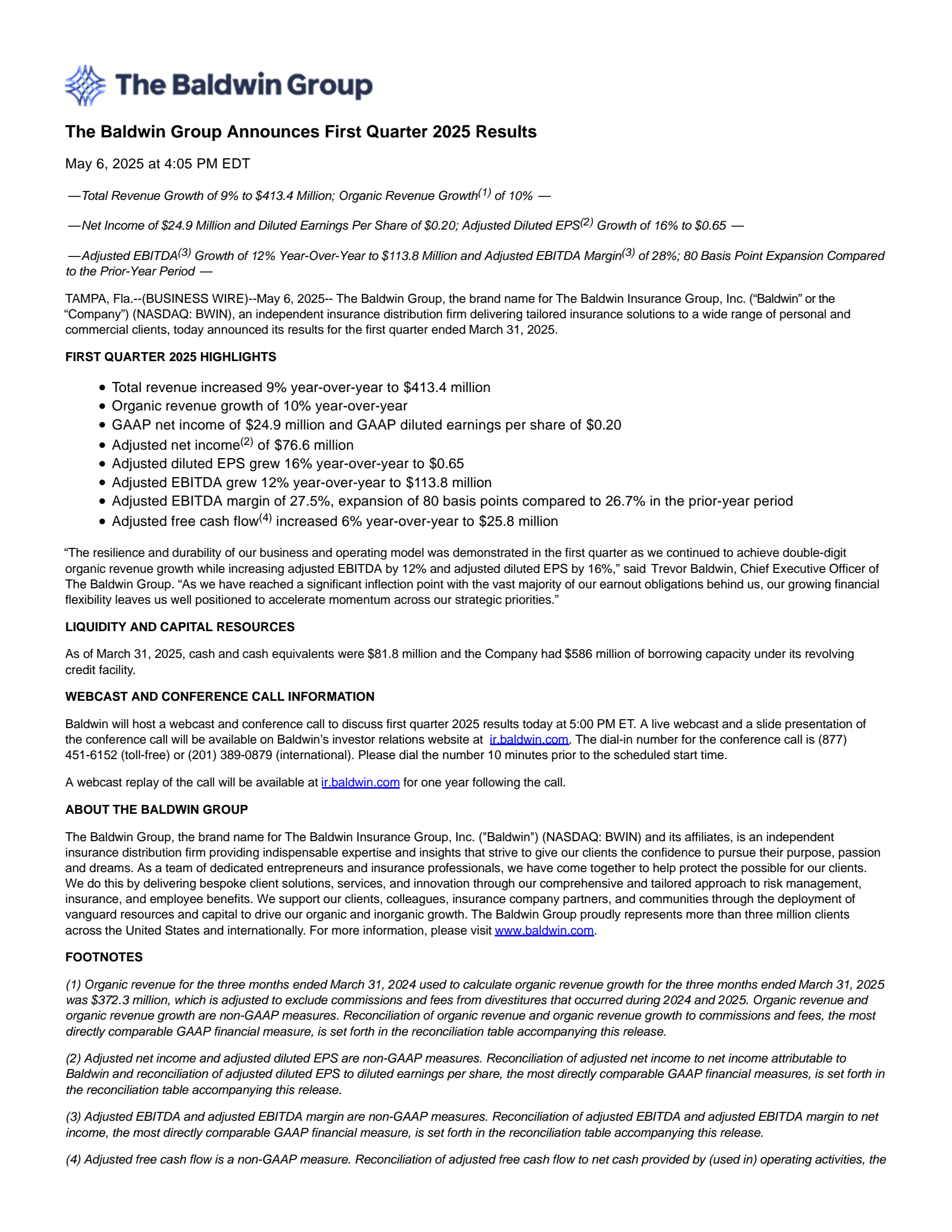 Baldwin Insurance Group's Q1 2025 Press Release