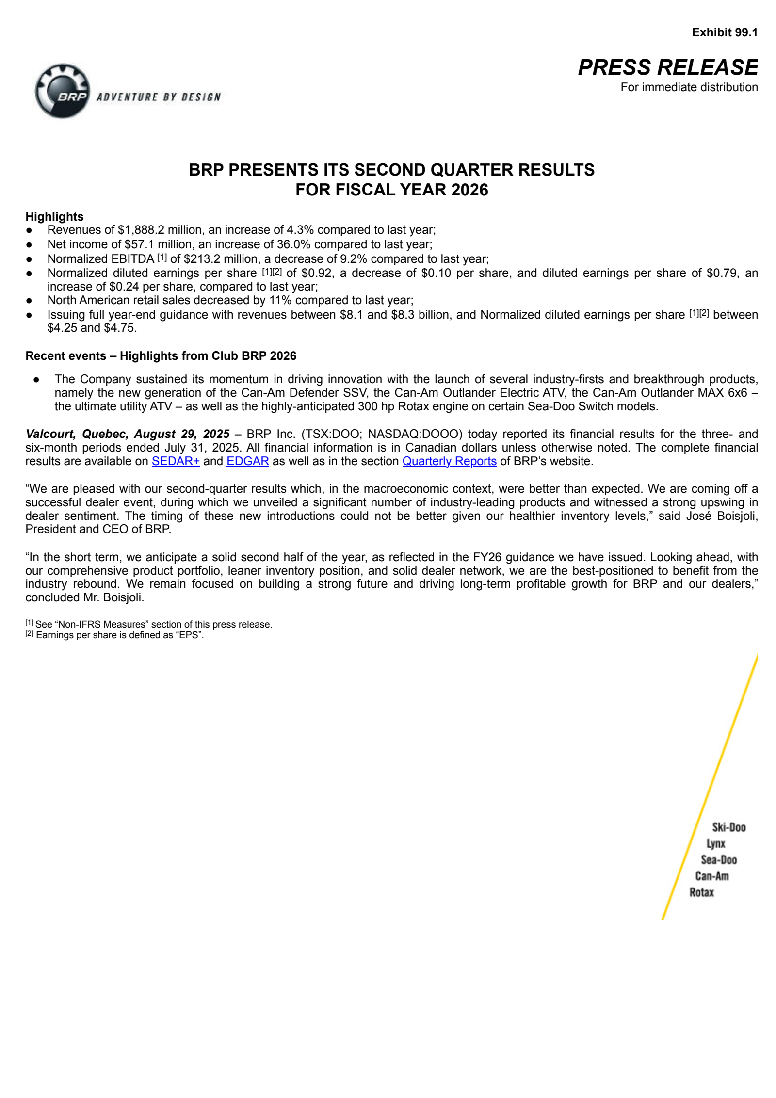BRP's Q2 2026 Press Release