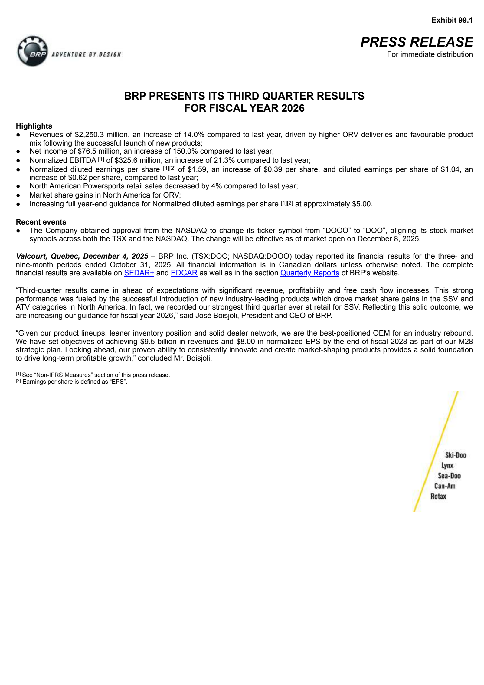 BRP's Q3 2026 Earnings Release