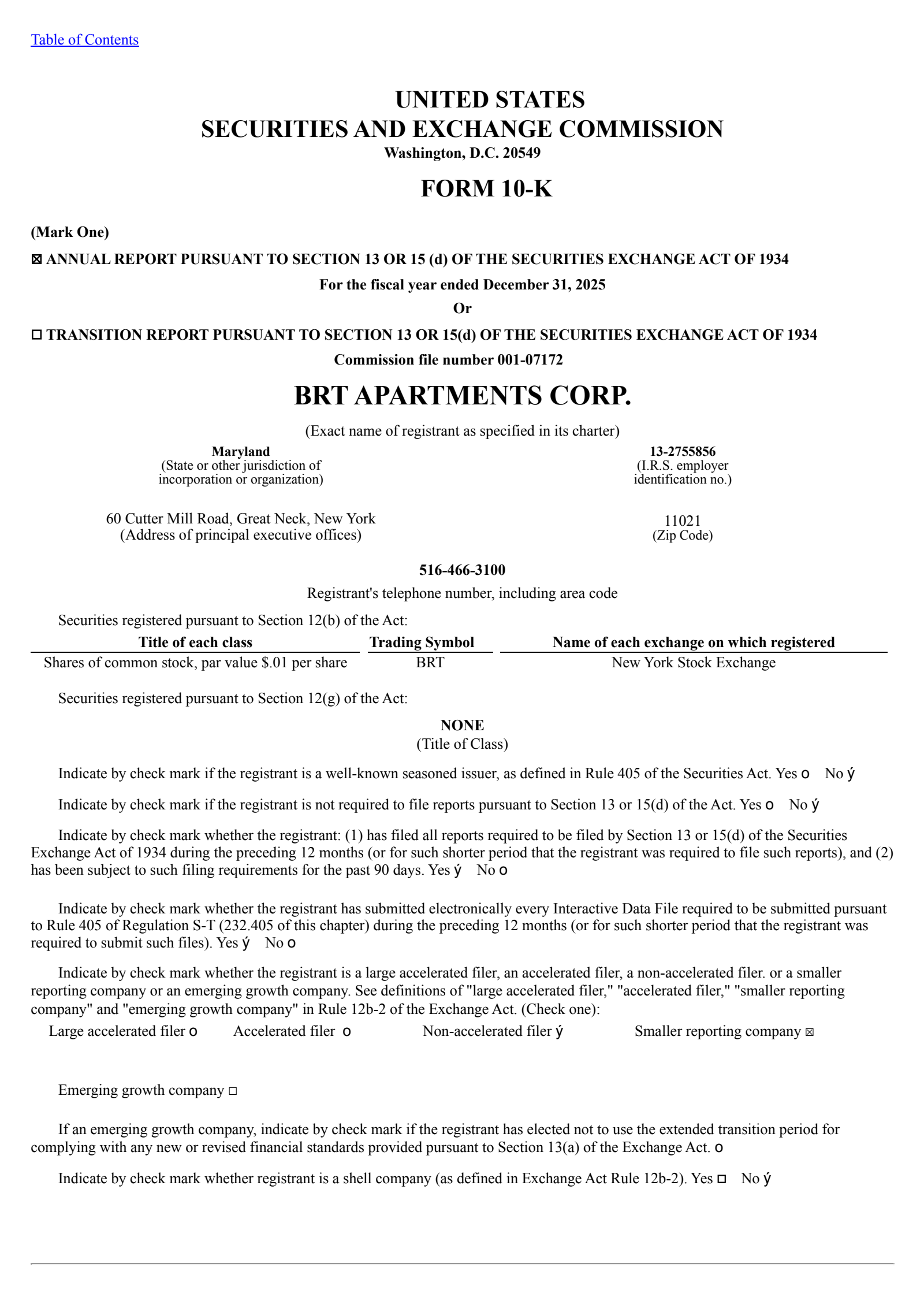 BRT Apartments' Q4 2025 Annual report